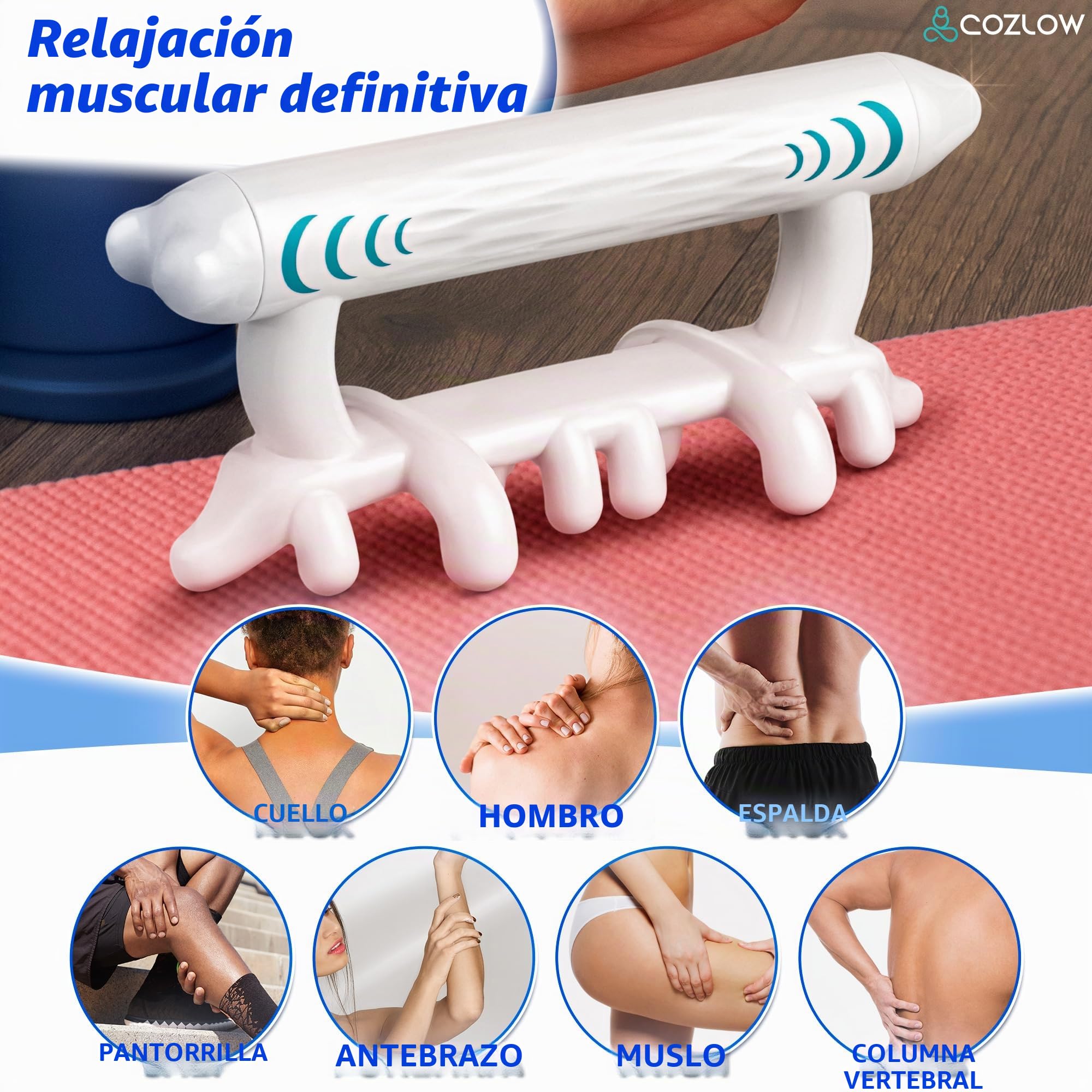 Masajeador de fascia (18,3 cm de largo, azul) masajeador de fascia de tejido profundo para aliviar el dolor en el cuerpo, cuello, espalda baja, hombros, rodillas, músculos del tobillo