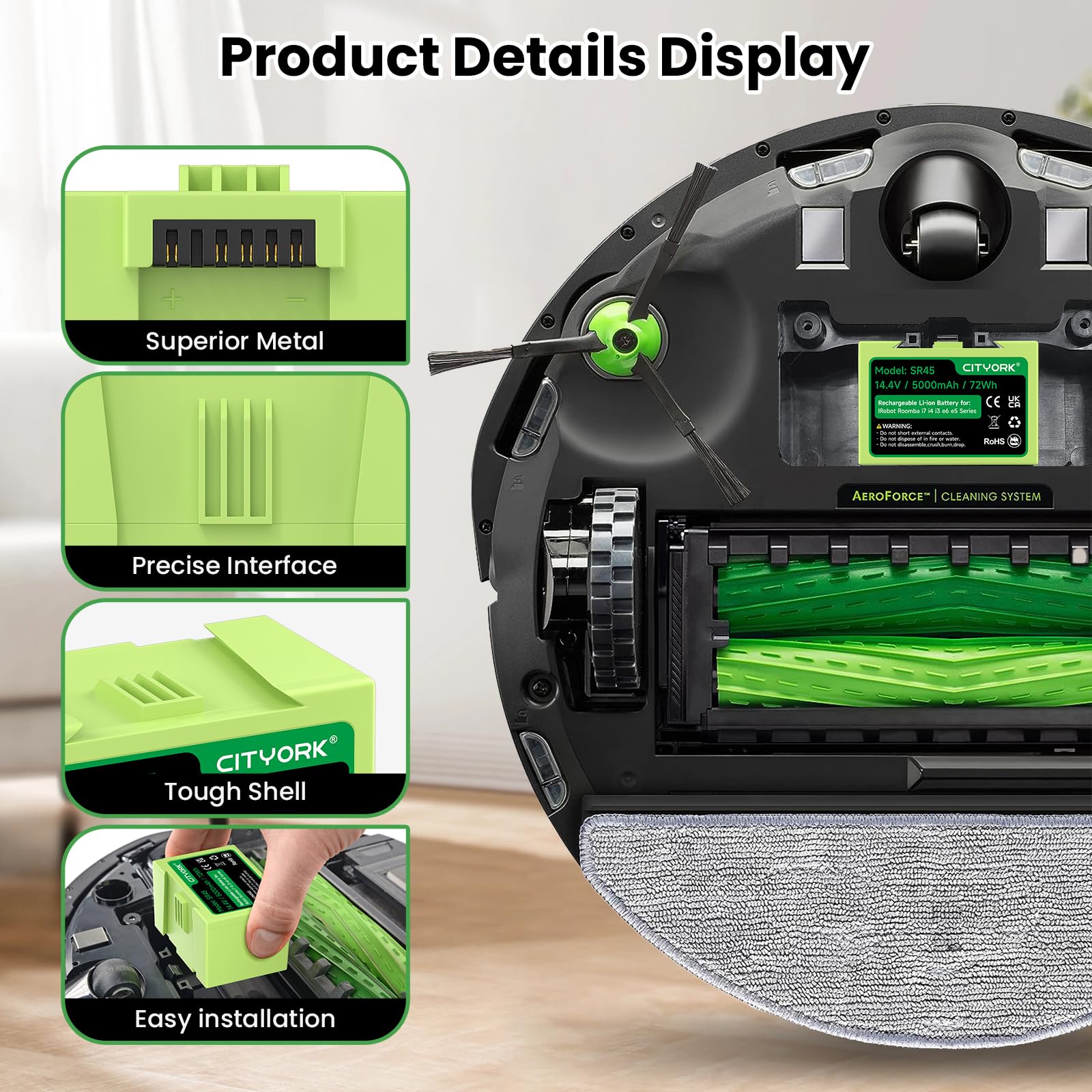 ABL-D1/ABL-D2 Litio Batteria per iRobot Roomba i7/ i7+, i4/ i4+, i3/ i3+ Plus, per iRobot Roomba E5 E6 i7150, i7156, i7158, i7550, i7556, i7558, e5150,e5152, e5154, e5158, e6198 Batteria-14,4V/5000mAh