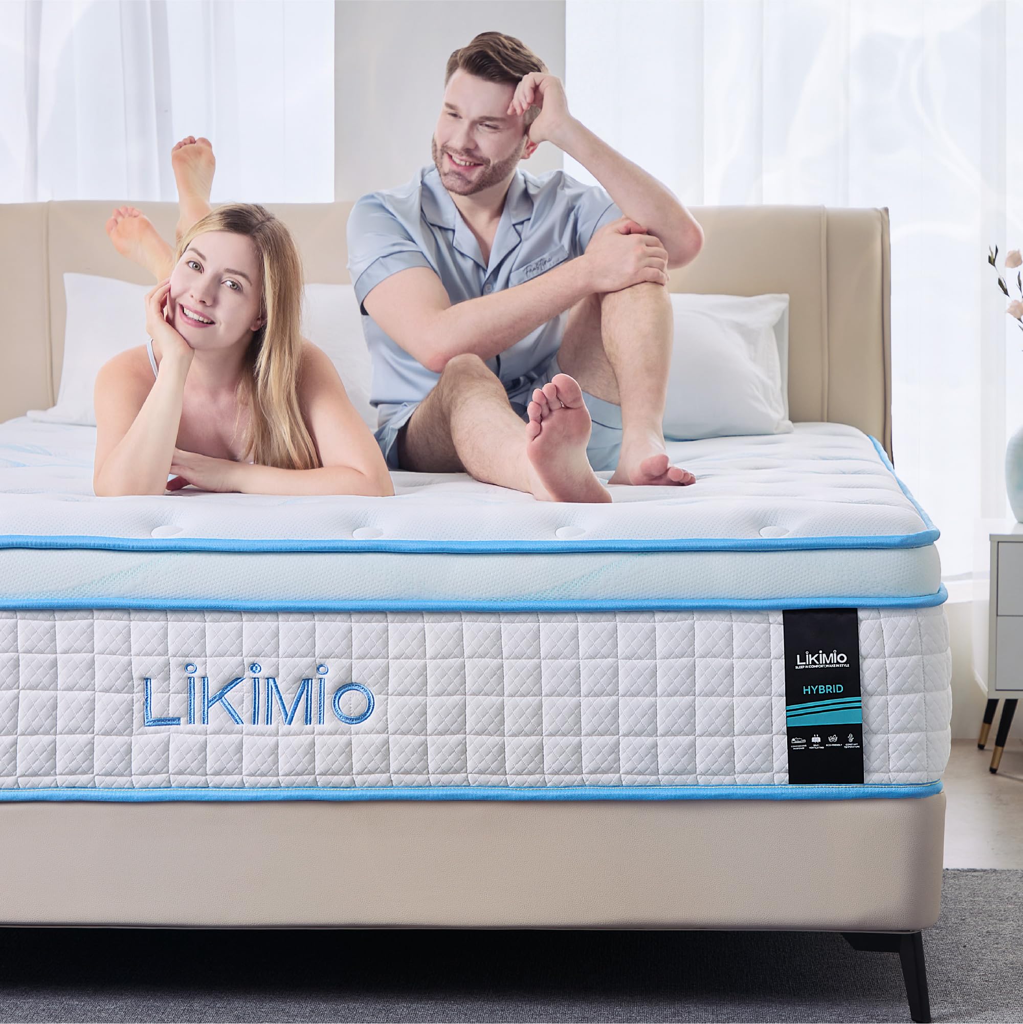 LIKIMIO 14 Inch Twin Size Hybrid Mattress, Made in USA, Mattress in a Box, Gel Memory Foam with Cooling Tech, Pocket Springs with Edge Support, Motion