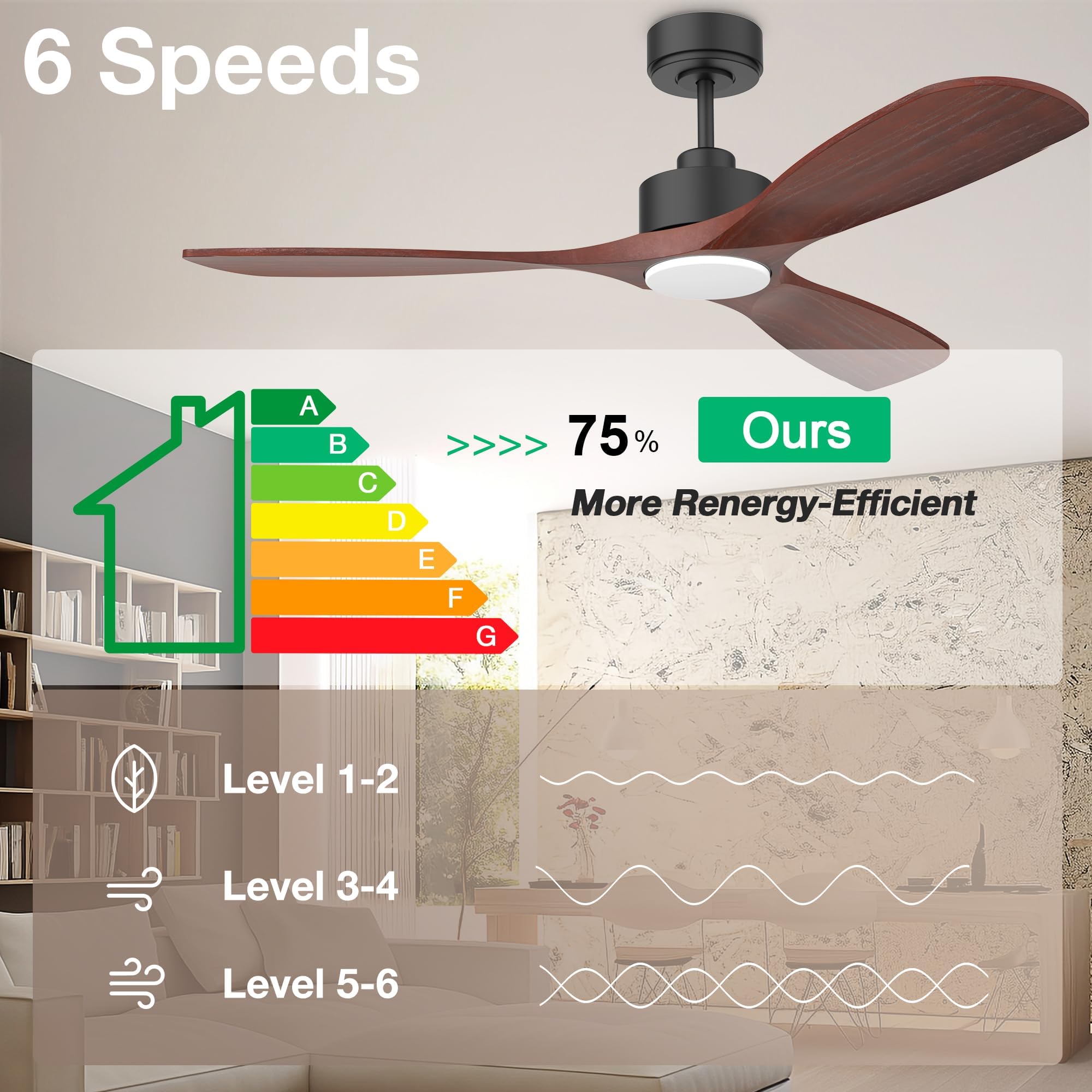 52 Wood Smart Ceiling Fans with Lights Remote Quiet DC Motor Outdoor Indoor Ceiling Fan Voice Control via — view 4