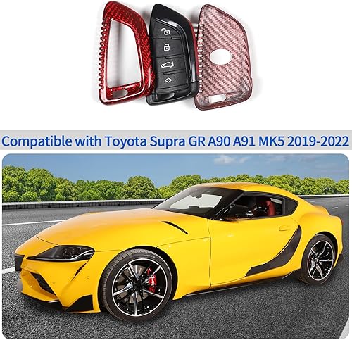 Miniatura 5 de Funda de fibra de carbono real para llavero compatible con Toyota Supra GR A90 A91 MK5 2019-2022, funda inteligente para llave remota, accesorios de