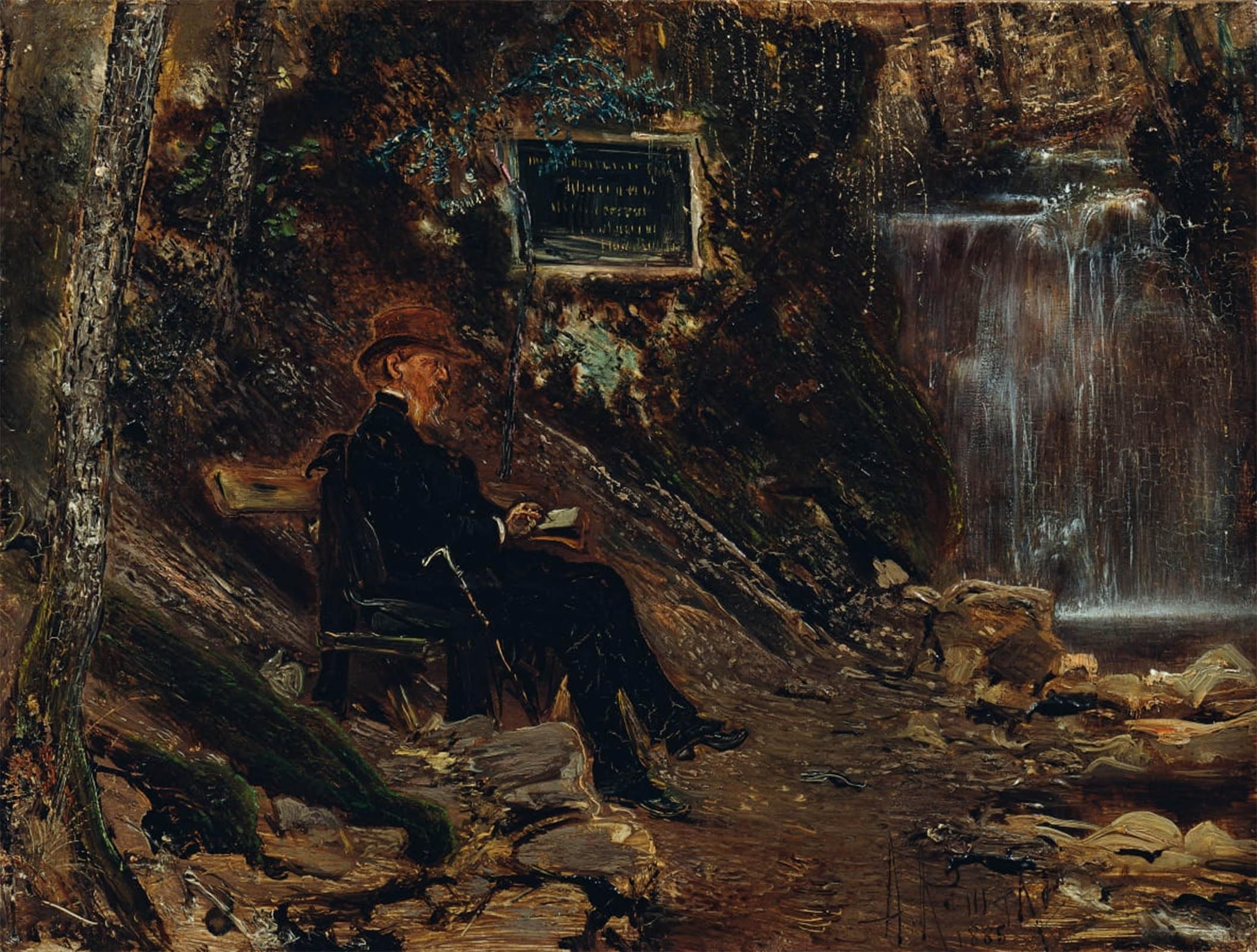 ARTXLXXBN Famous Painting Art Wall Decor Abstract Art Picture the Writer Hermann Rollett At the Waterfall by Anton Romako Animal Pictures for Home Decor 60x90cm