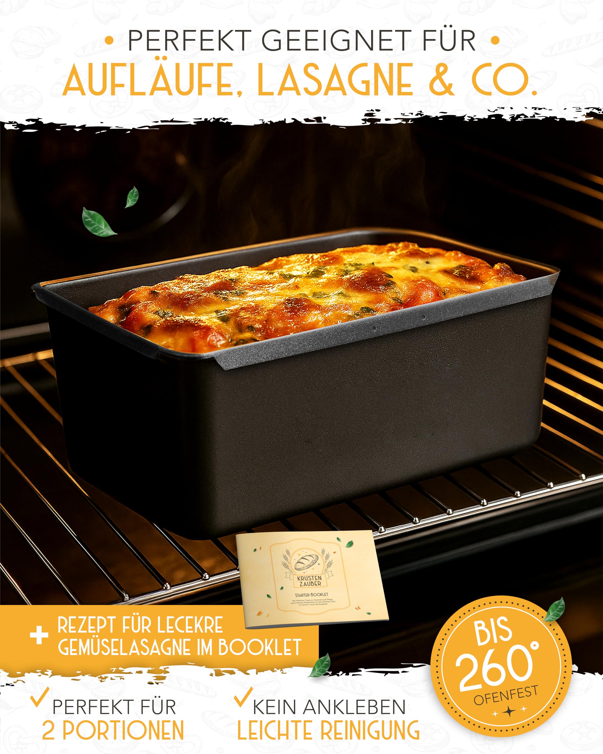 KRUSTENZAUBER Moule à pain avec couvercle – Moule à pain en acier au carbone pour une répartition parfaite de la chaleur jusqu'à 260 °C, idéal pour les pâtes saures et les pains à pain, moule
