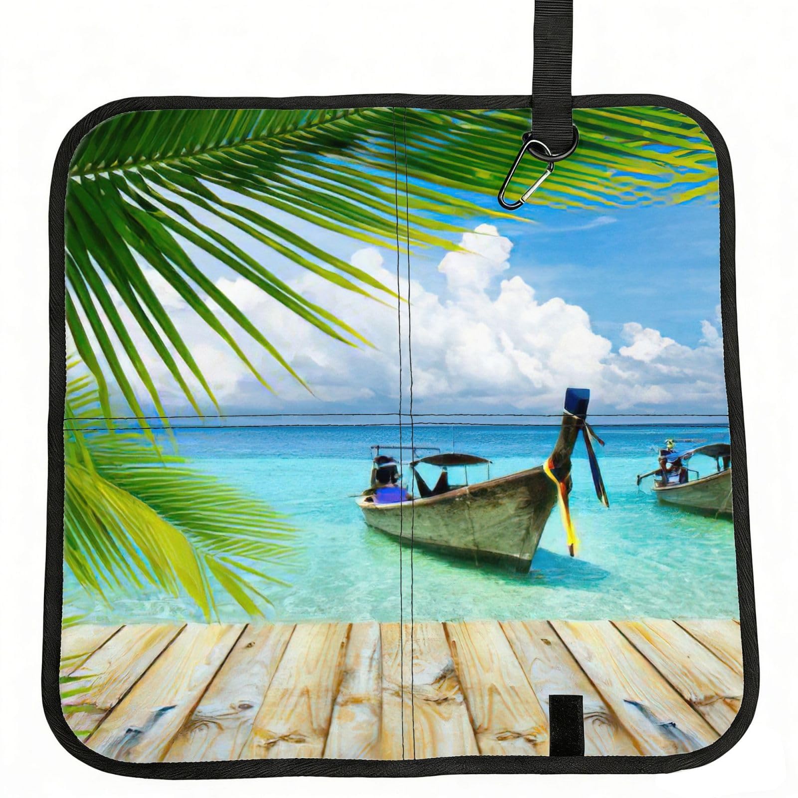 bghdfa Seaside Boat Coconut Leaves Print Outdoor Sitting Mat Waterproof Oxford Cloth Seat Cushion Folding Foam Camping Seat For Picnic