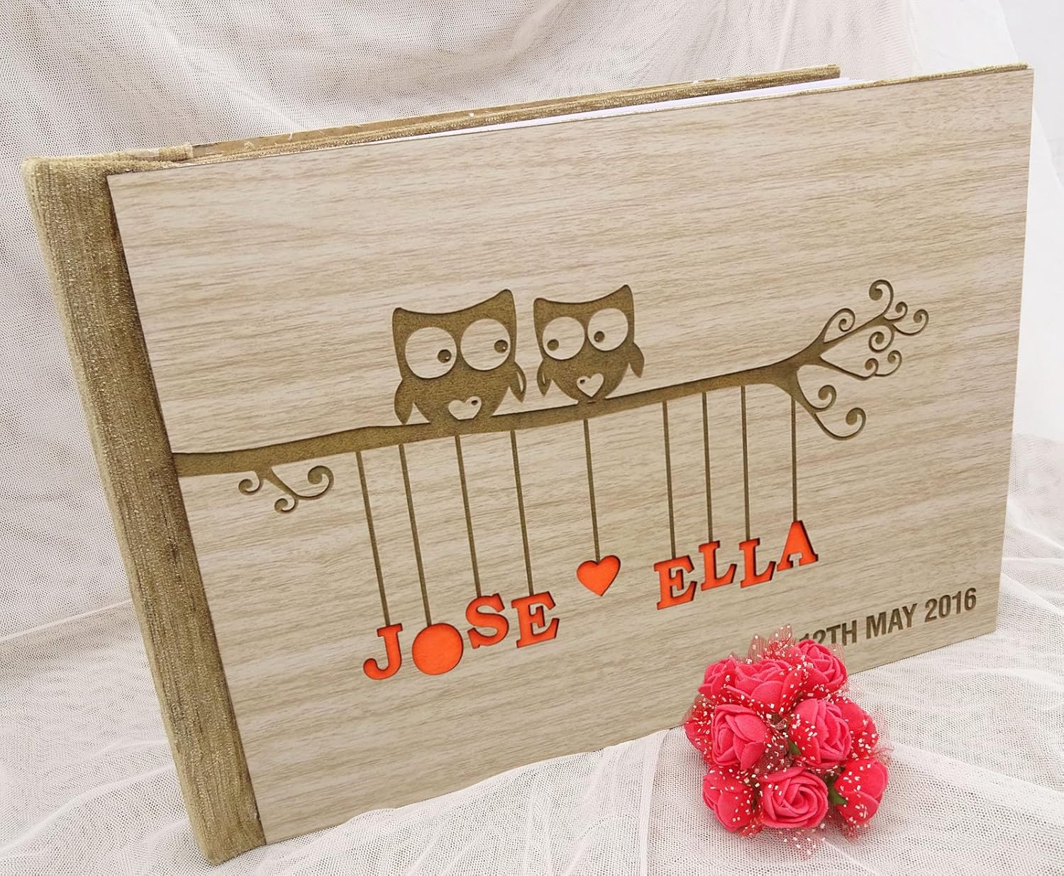 Handmade Personalized Guest Book Rustic Wedding Wood Engraved Bride & Groom Advice Guestbook - 50 Page