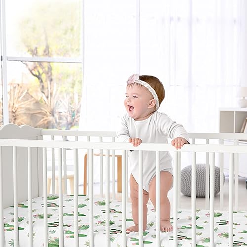 Miniatura 3 de Sweet Jojo Designs Juego de sábanas bajeras de cactus rosa y verde para cuna de bebé suave para recién nacidos se adapta a colchón estándar o cama