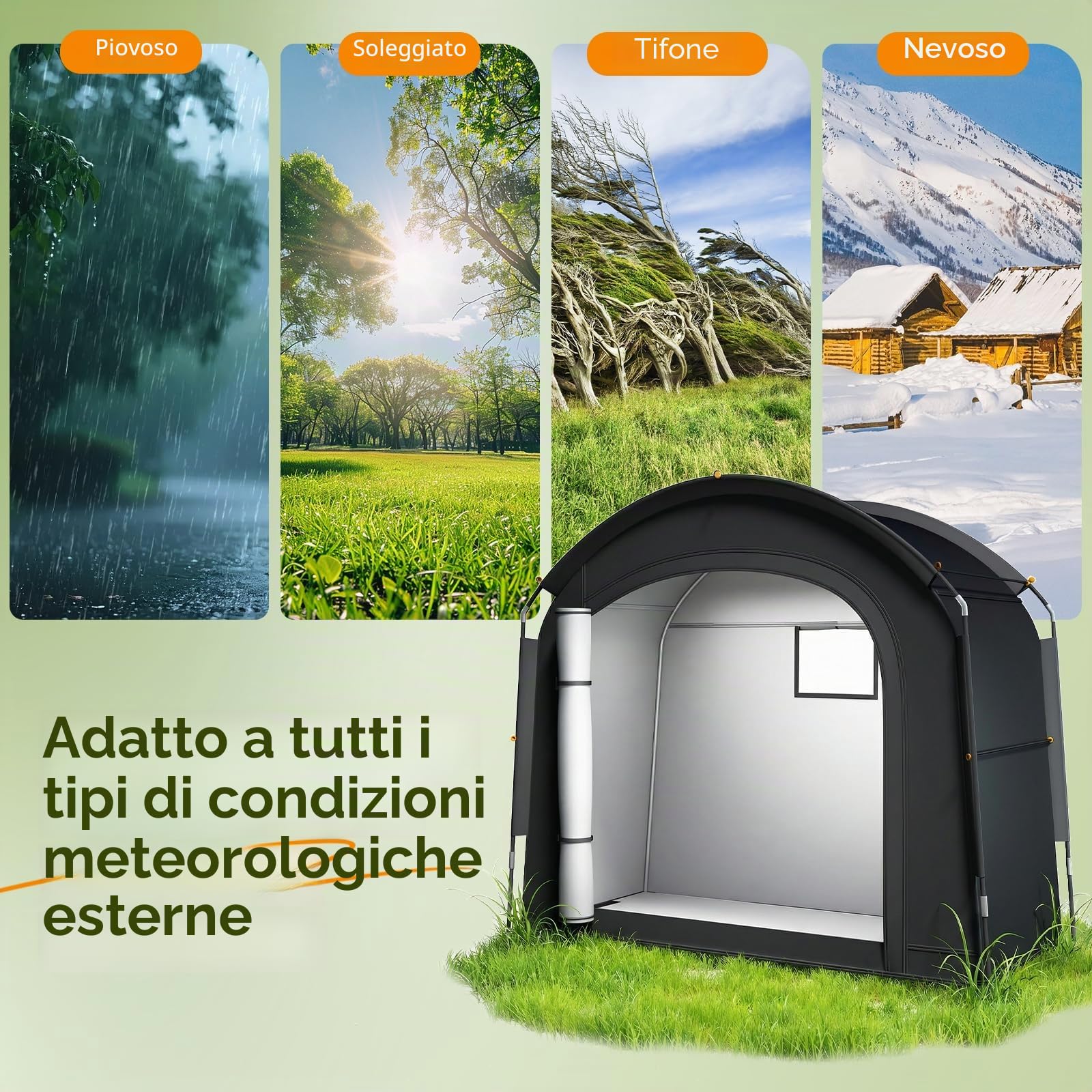 Tenda da campeggio per 2 – 3 biciclette, garage portatile per biciclette 200 x 80 x 165 cm, con tessuto Oxford 420D PU4000, resistente all'acqua, portatile, campeggio, tenda ausiliaria per bicicletta