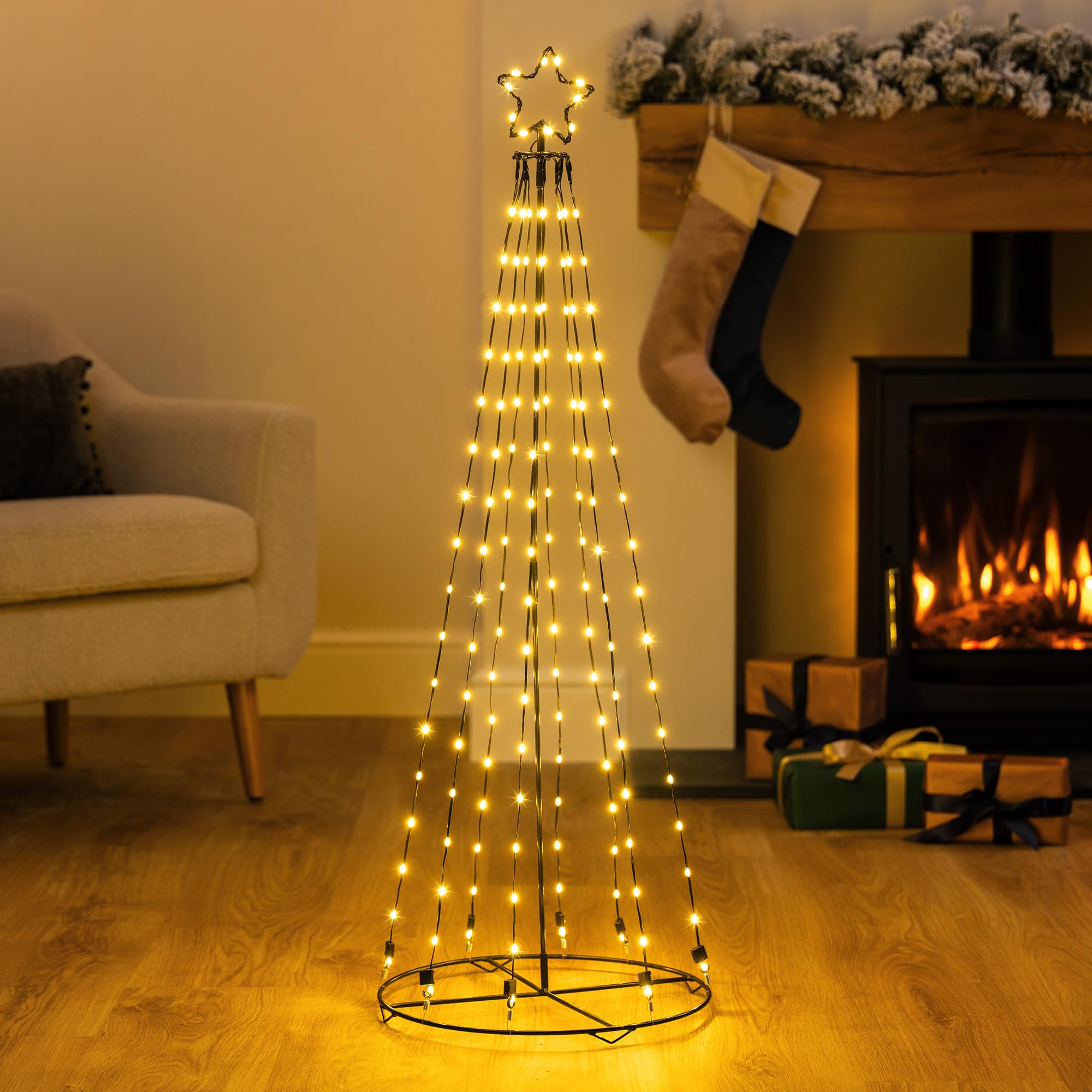 Christow Battery-Powered LED Maypole Christmas Tree, Warm White, 100cm