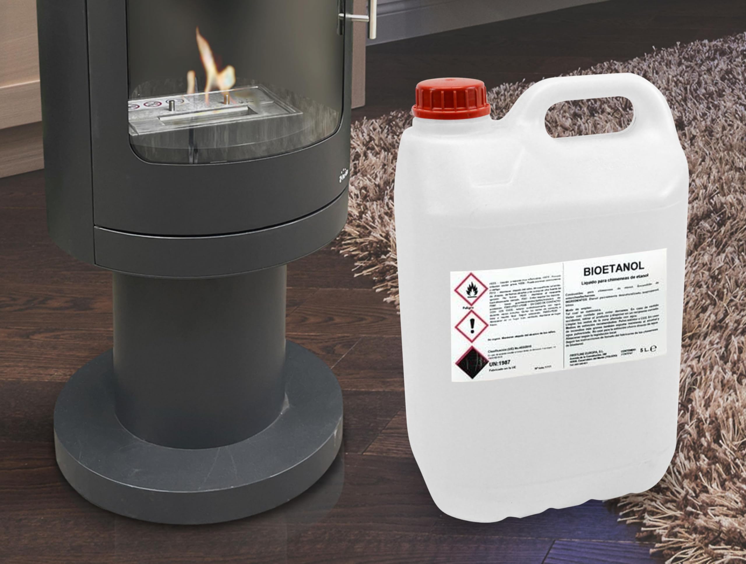 PUR LINE | Bioetanol 5L 96% Combustible para Chimeneas y Estufas, Sin Humo y Alta Combustión - Bioetanol Líquido para Biochimeneas, Quemadores y Uso Interior/Exterior