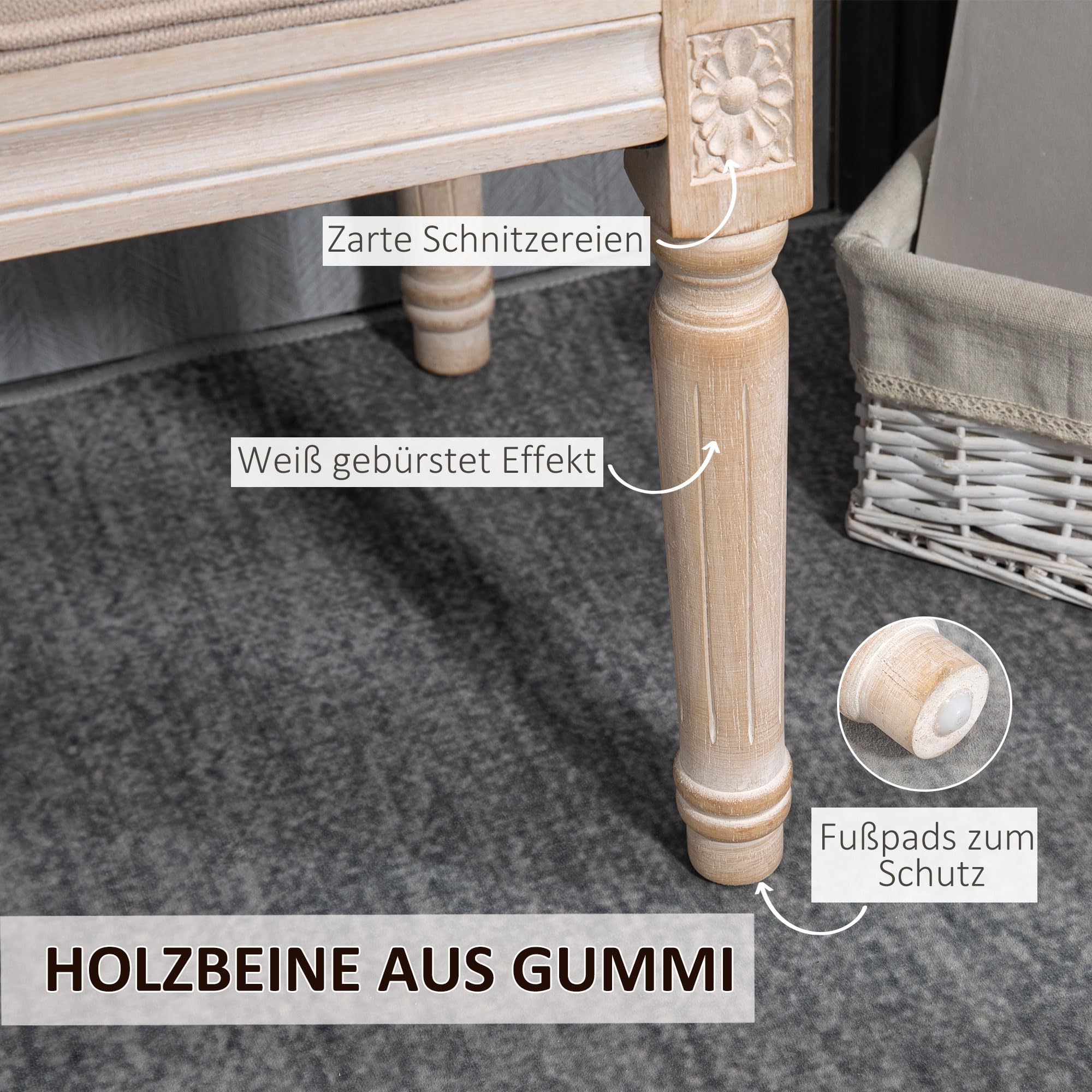 HOMCOM Polsterbank Sitzbank mit Knöpfen Leinenoptik 80x40x43cm Beige