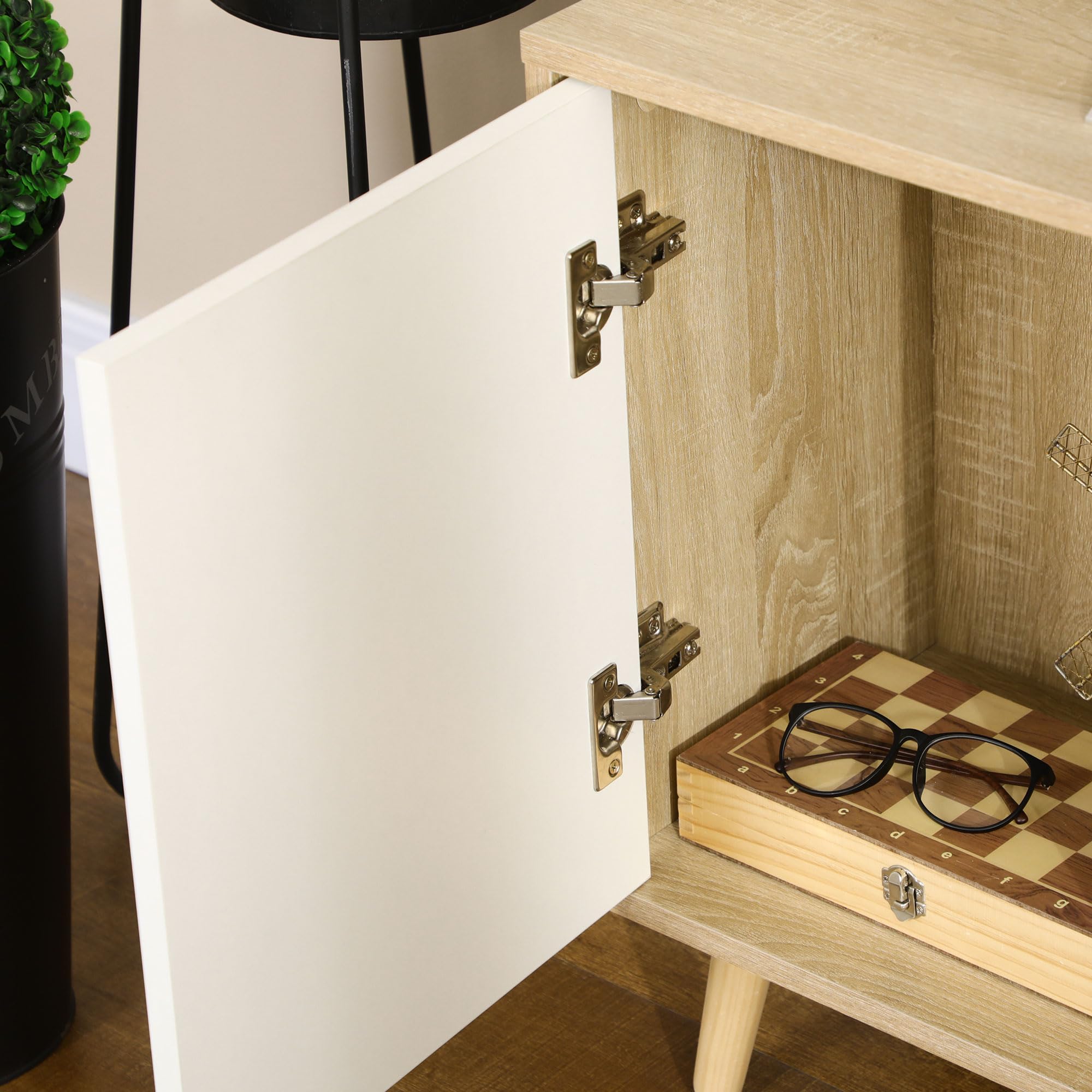 HOMCOM Meuble TV Banc TV jusqu'à 45 Pouces Pattes en Bois Massif 3 Niches | 1 Meuble avec Porte, 2 Tiroirs