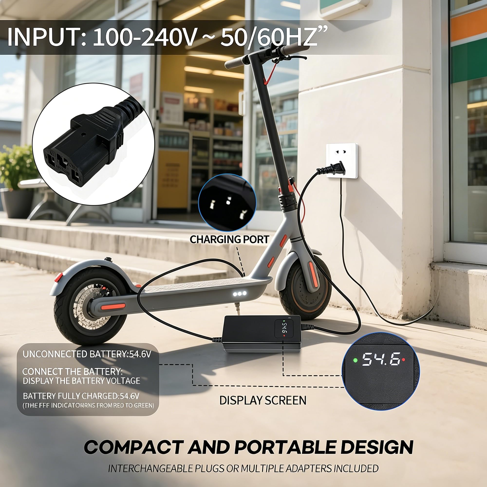 Chargeur de batterie au lithium 54,6 V 2 A pour batterie au lithium tuttio soleil01 48 V 21 Ah, chargeur intelligent avec écran pour éviter la surcharge
