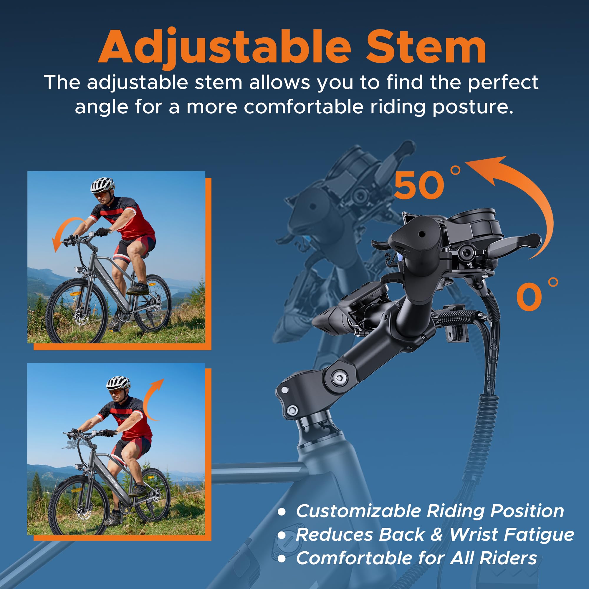 HillMiles MileTrail1 26” Bici Elettrica Per Adulti, Autonomia 100KM, 36V 13AH Batteria Rimovibile, 25KM/H Velocità, Montagna E-Bike (Standard, Blu)