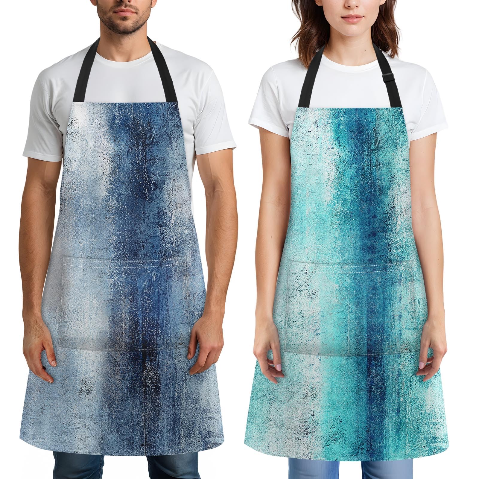 Britimes 2 Pack Aprons, Abstract Oil Paint Adjustable Bib Aprons with 2 Pockets for Women Men Couple Lovers Chef Home Kitchen Cooking Baking Gardening