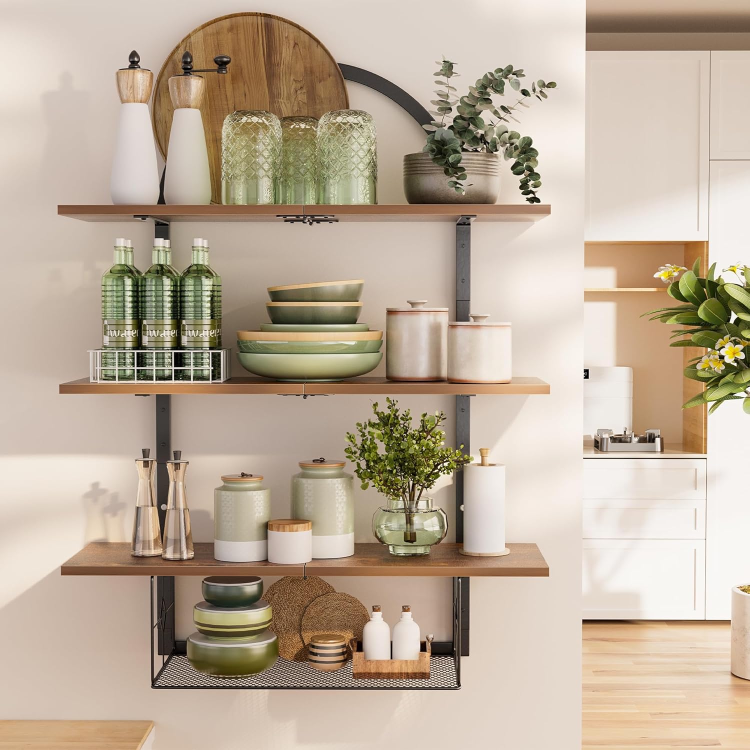 Floating Shelf for Wall- 24″ 3+1 Tier Bathroom Floating Shelves with Basket for Bathroom, Living Room,Bedroom and Kitchen Rustic Brown Floating Shelf for Wall- 24″ 3+1 Tier Bathroom Floating Shelves with Basket for Bathroom, Living Room,Bedroom and Kitchen Rustic Brown