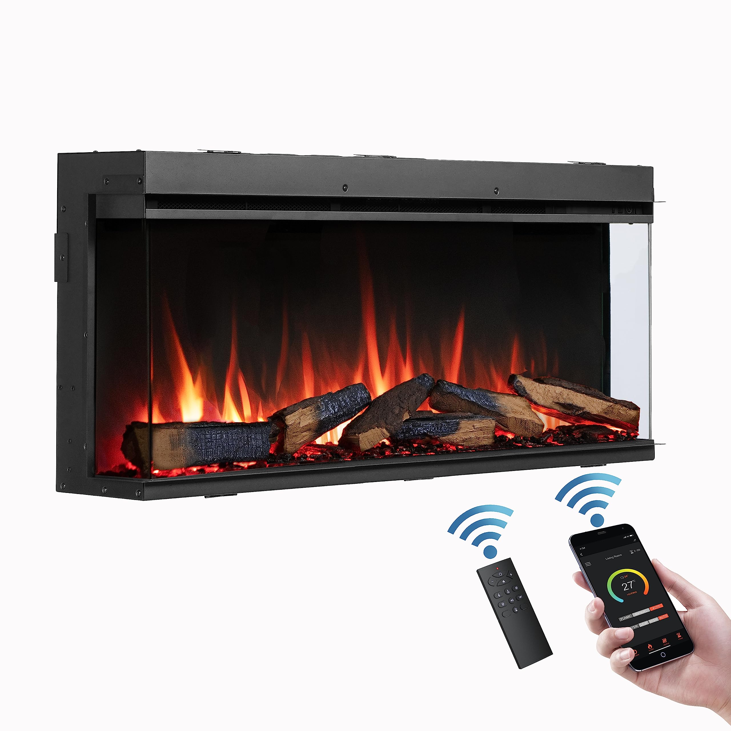 Flamme Knighton 43" 1/2/3-Sided Electric FireplaceApp Control1.8Kw HeaterLogs & Crystals Included from B&Q