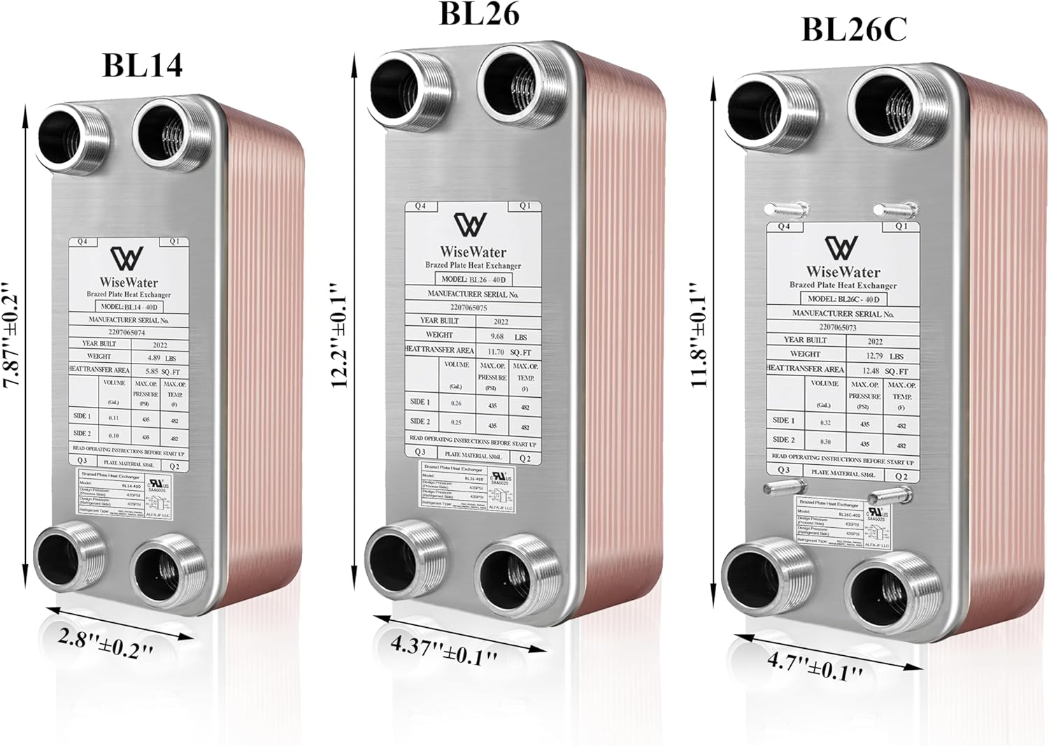 AB Plate Heat Exchanger, 3"x8" 30 Plates Water To Water Heat Exchanger, Copper/SS316L Stainless Steel Brazed Plate Heat Exchanger For Floor Heating, Water Heating, Snow Melting