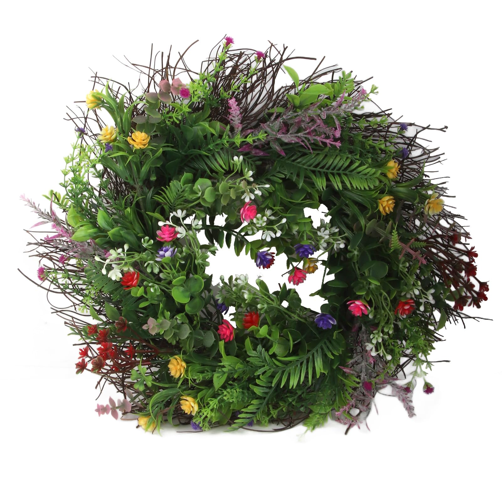 Eeneme Multicolor 15 Inch Spring Wreath - Artificial Daisy And Lavender Flower Wreath - Texas Wildflower Wreath For Front Door Home Decoration