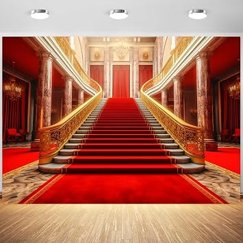 10x8ft Red Carpet Backdrop Golden Palace Gorgeous European Hall Photography Background Birthday Red Carpet Event Party Movie Night Banner Decorations Supplies Photo Booth Props
