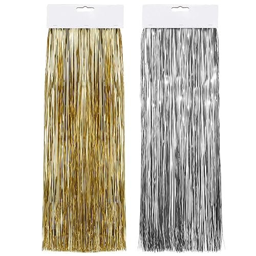 Skylety 2500 Strands Christmas Tinsel Icicles Decoration 20 Inches Christmas Tree Tinsel Foil Icicles Garland for Xmas Holiday Birthday Party Supplies(Gold, Silver)