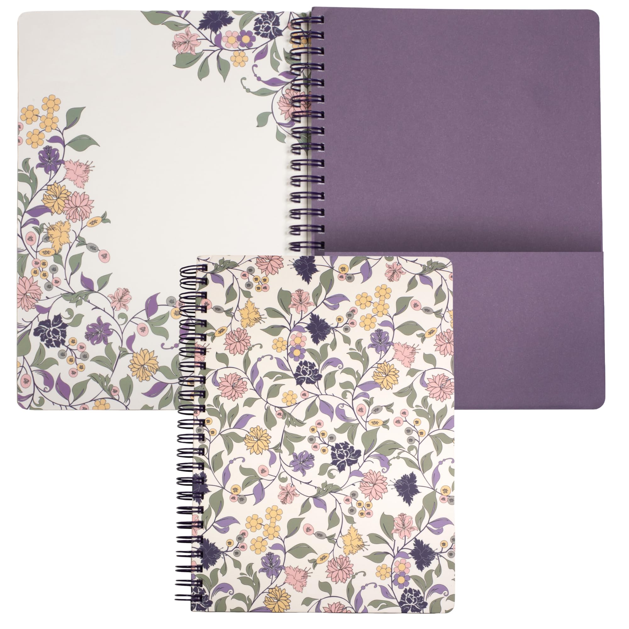 Steel Mill & Co Cute Floral Mini Spiral Notebook, 8.25" x 6.25" Journal with Durable Hardcover and 160 Lined Pages, Purple Vine Ditsy