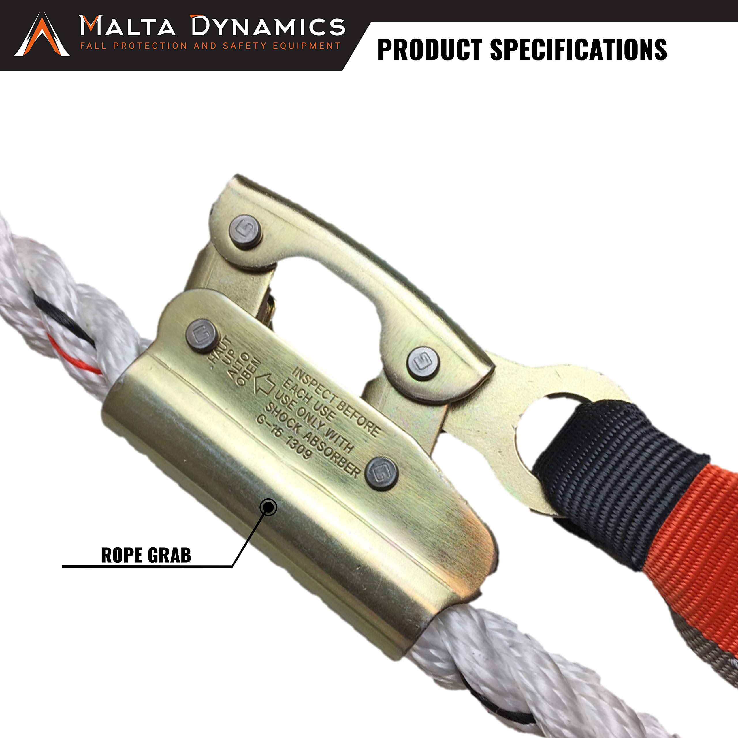 Malta Dynamics 25’ Vertical Lifeline Assembly, 3 Strand Fall Rope, with