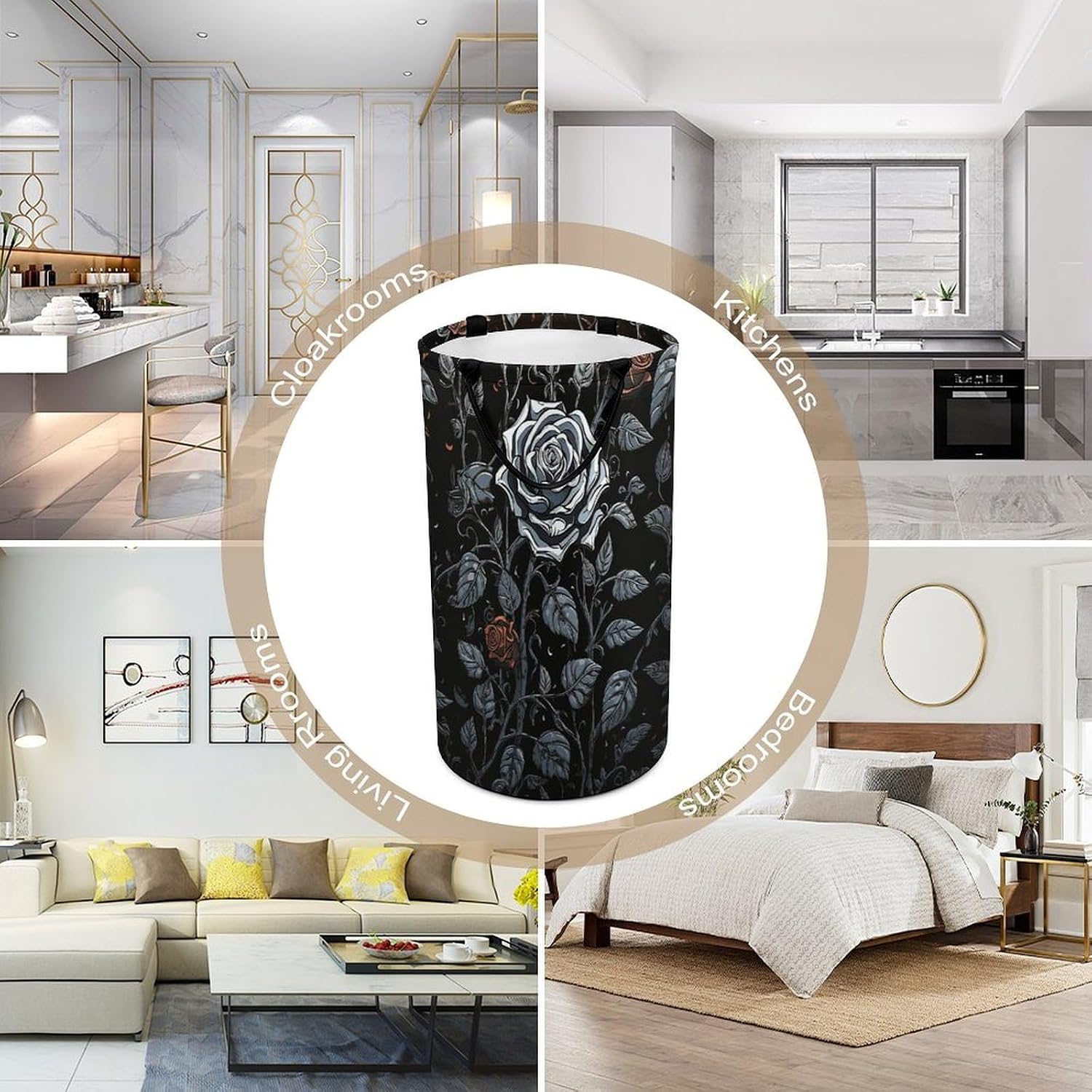Large Laundry Hamper with Handles Rose Gothic Laundry Basket Freestanding Waterproof Clothes Hamper for Living Room Bedroom Bathroom College Dorm