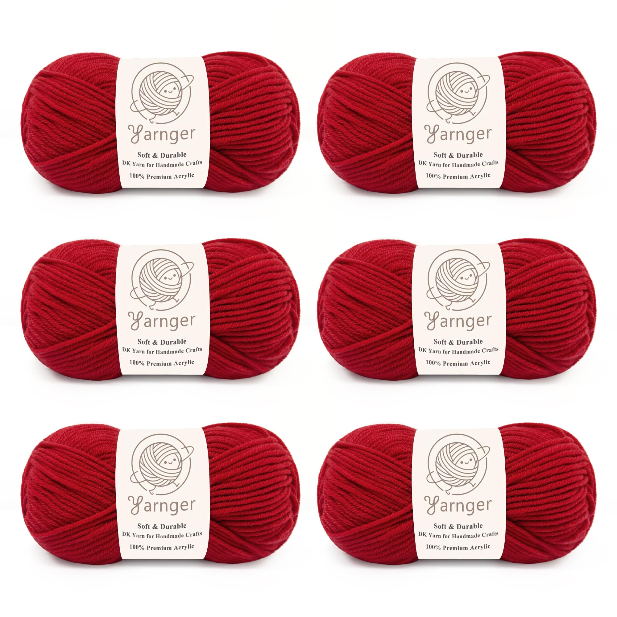 Yarnger DK Acrylic Yarn, 6x50g Double Knitting Yarn, Red