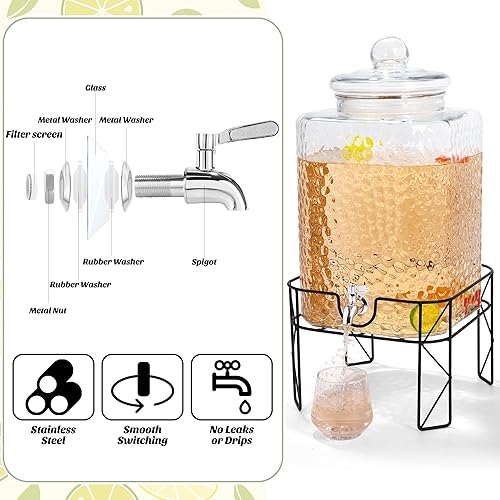 Miniatura 4 de Dispensador de bebidas de vidrio de 4.6 galones con soporte y dispensador de bebidas de espita inoxidable con tapas, dispensador de bebidas frías,