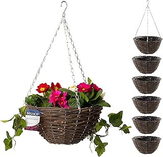 Bishop Rattan Hanging Baskets Outdoor — Dark Wicker 12 inch Hanging Bask...
