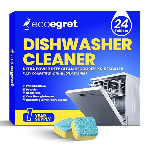 Dishwasher Cleaner Tablets (24 Count) - with Fresh Lemon Scent Dishwasher Cleaner and Deodorizer, Deep Cleans & Descales, Fits All Dishwashers, Septic Safe, 12 Month Supply