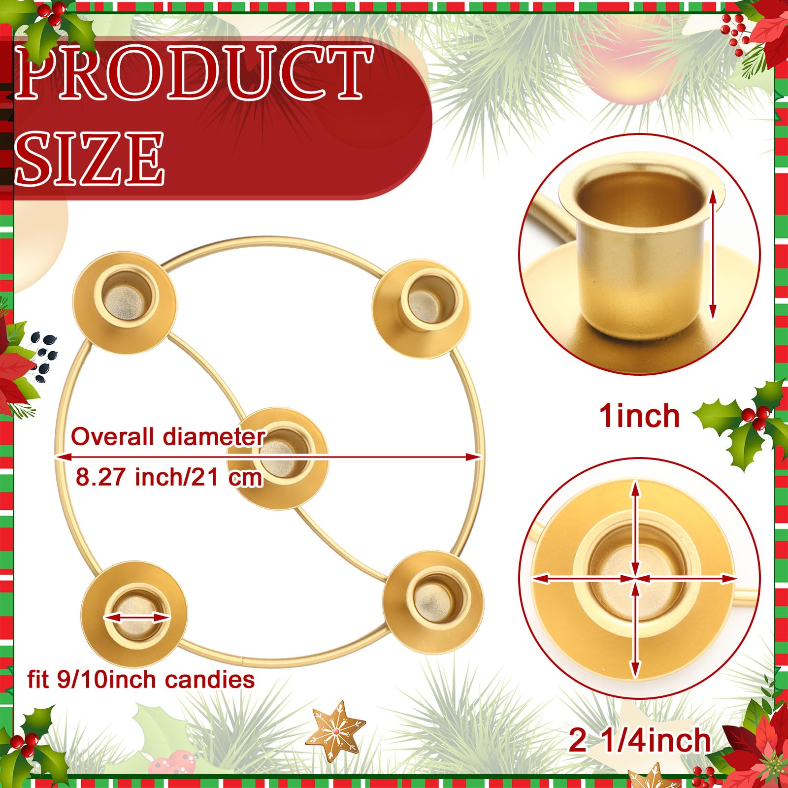 Sliner Adventskranzring für 5 Kerzen, goldfarben, runde Form, Adventsring, Kerzenhalter, Metall, Tischdekoration für Weihnachten, Festival, Heimdekoration, 8 Stück