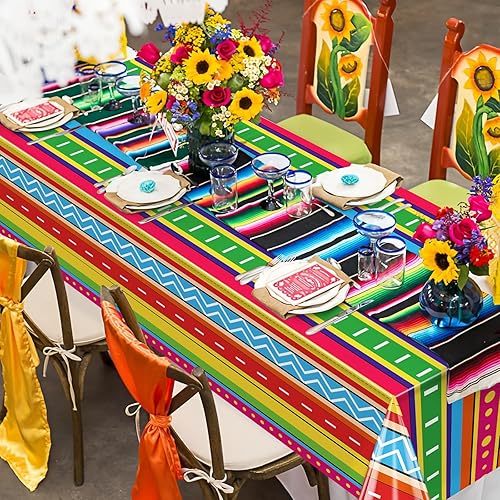 Miniatura 3 de 3 manteles de fiesta mexicana de 54 x 108 pulgadas, decoración de fiesta del Cinco de Mayo, mantel de plástico para fiesta de cumpleaños de taco