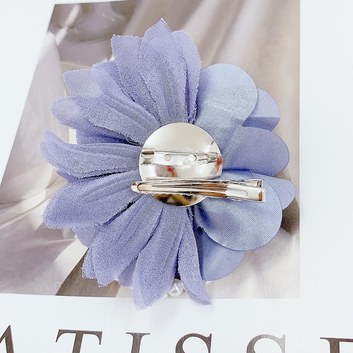 Kokoma Elegant Peony Flower Brooch Pin for Women Lady Fabric Flower Pearl Brooch Lapel Pins for Wedding Bohemia Dress Suit Ceremony Clothes Accessories Jewelry (Blue) - Image 6