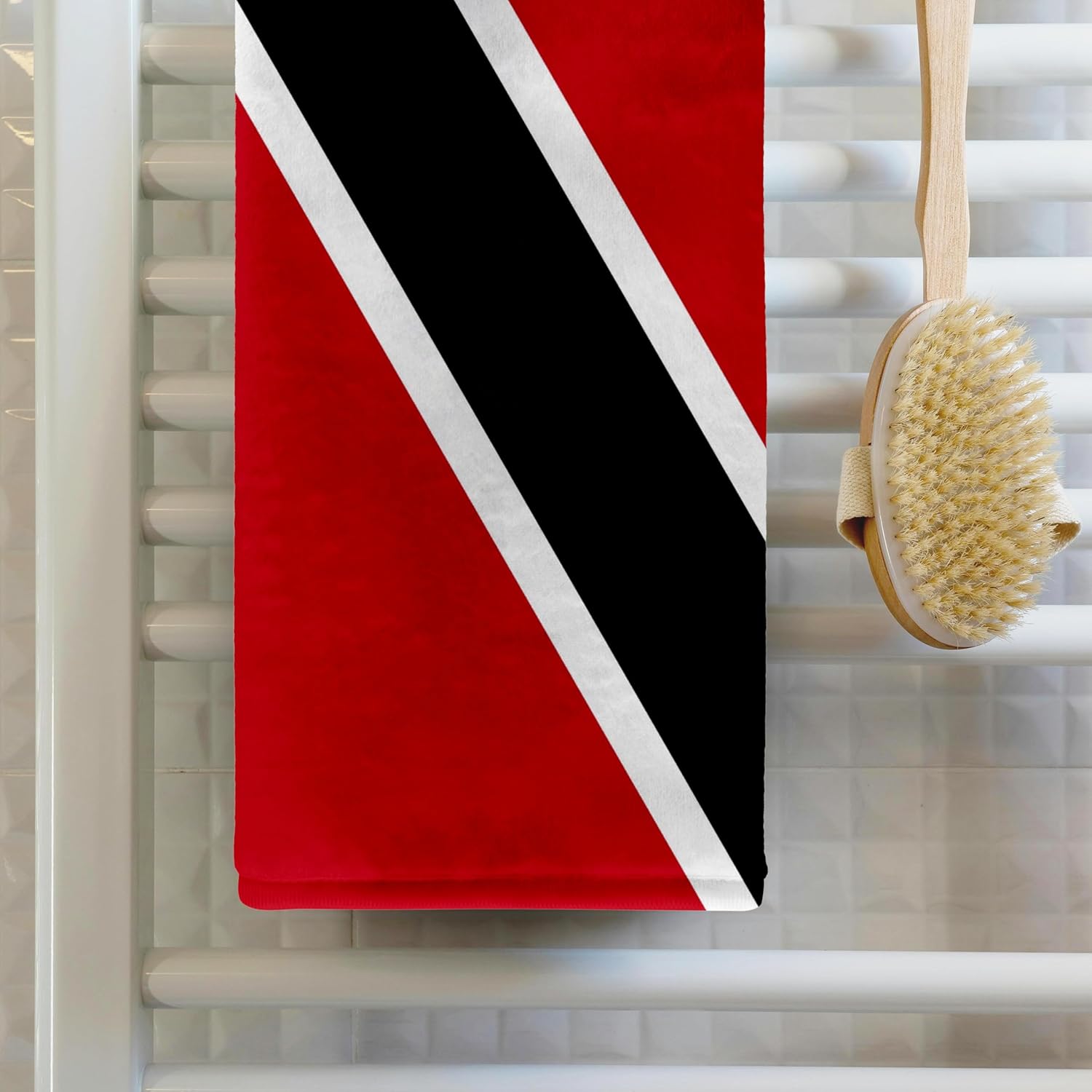3dRose Flag of Trinidad and Tobago - red White Black Diagonal - The Sun-Sea-Sand Banner - South America 22x30 Bath Hand Pool Towel