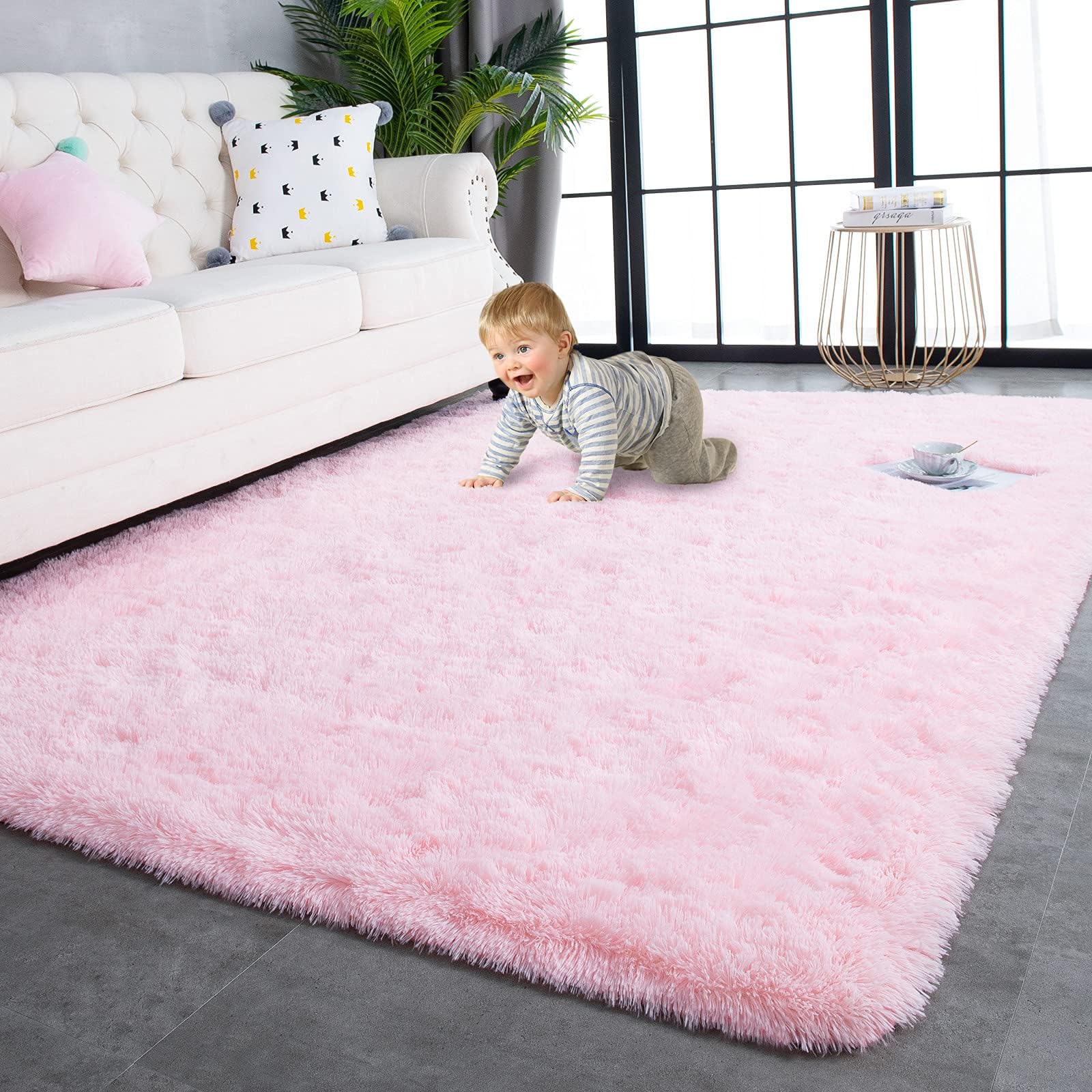 TWINNIS Super Soft Shaggy Rugs Fluffy Carpets, 4x5.9 Feet, Indoor Modern Plush Area Rugs for Living Room Bedroom Kids Room Nursery Home Decor, Upgrade Anti-Skid Rectangular Fuzzy Rug, Pink