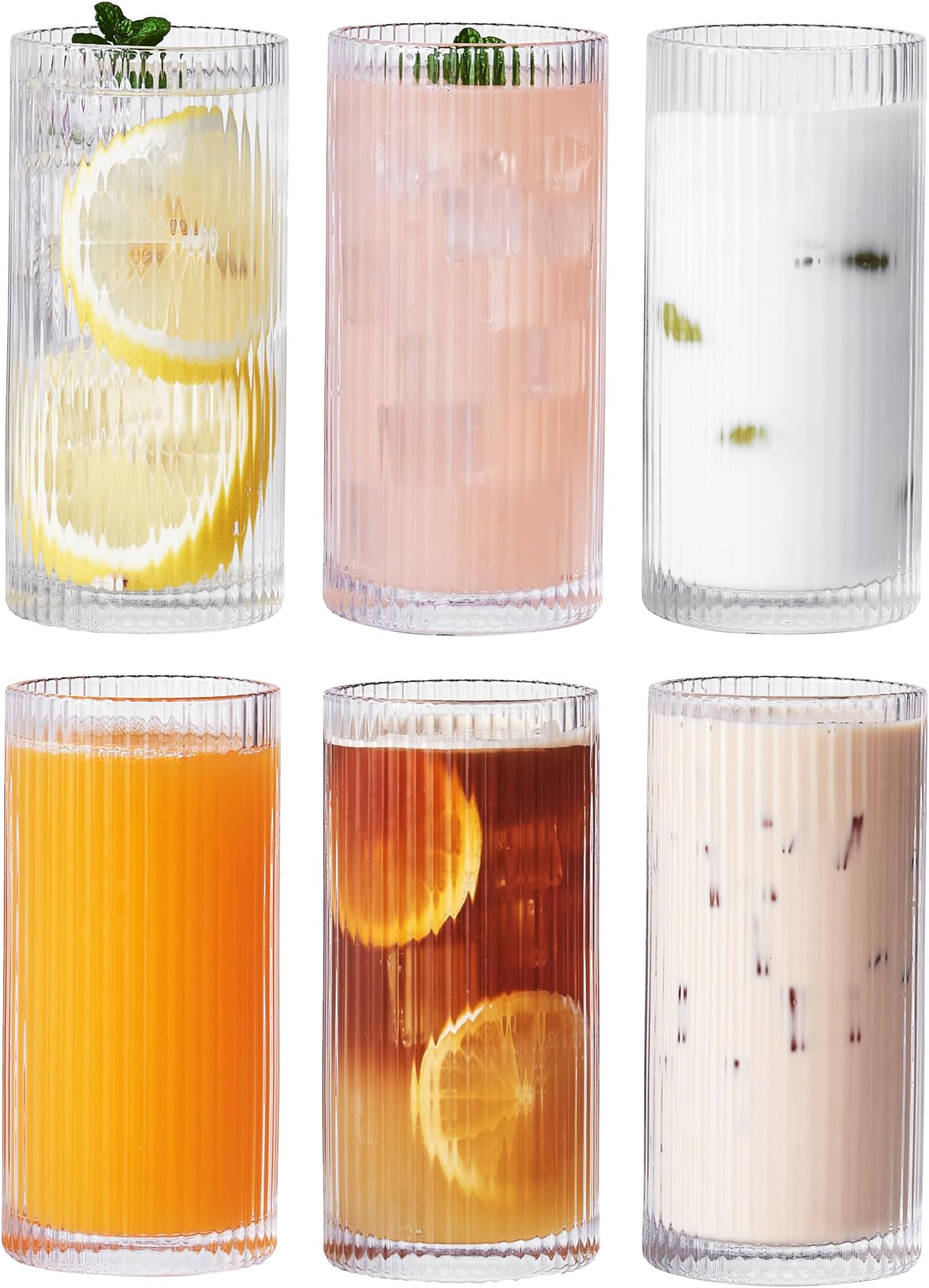 Eden & Willow Striped Highball Glasses | Durable and Stylish, Tumblers for Cocktails, Hot and Cold Drinks (Set of 6, 350ml)