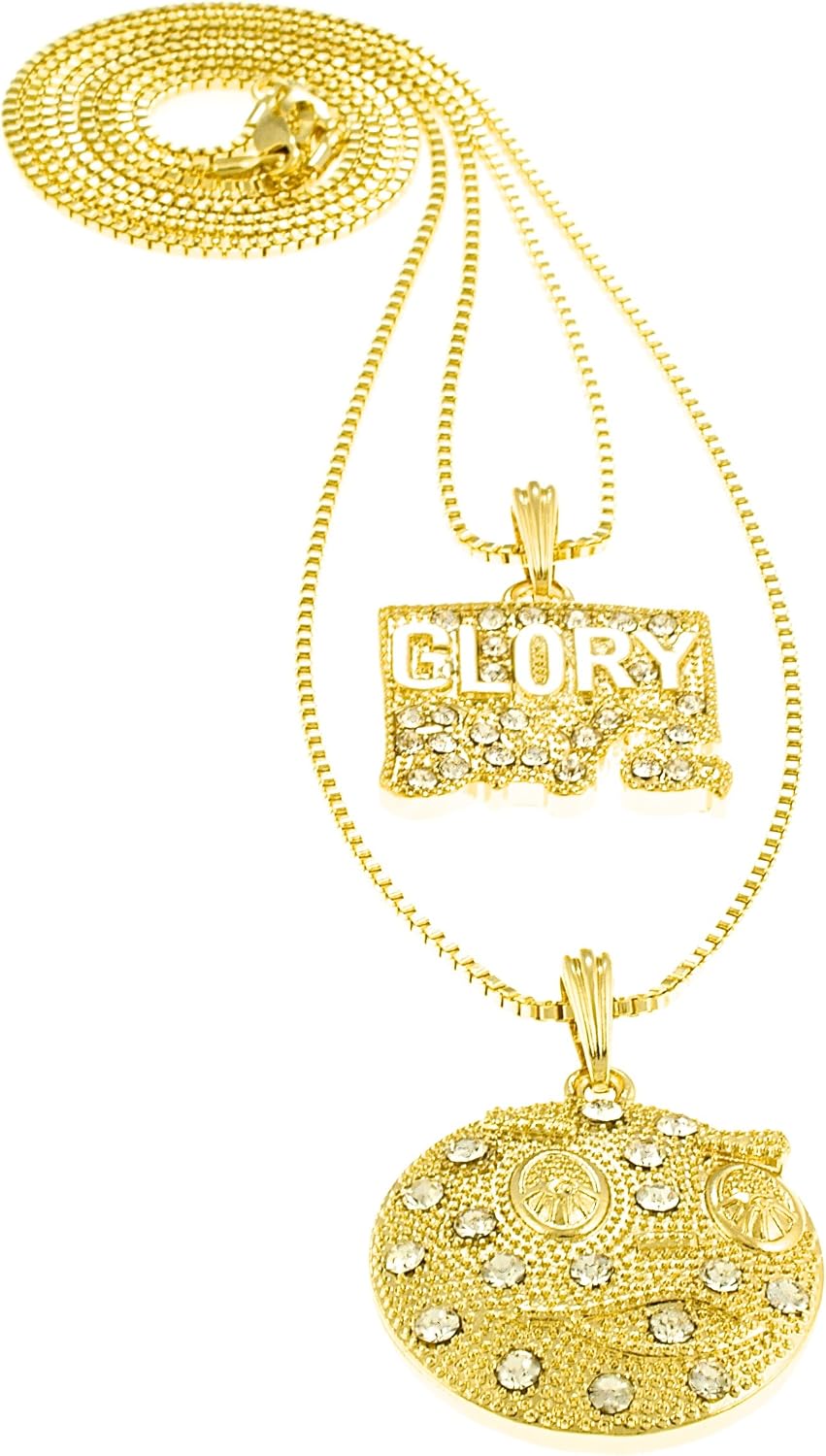 GWOOD Glory Boyz Glo Set 2 Gold Color Pendants with 24 and 30 Inch Box Link Necklaces