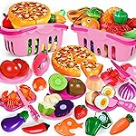 100 Pcs Play Food Set for Kids Kitchen, Pretend Food Toy for Toddlers, Play Kitchen Toys Accessories with 2 Baskets, Cutting Fake Food/Fruit/Vegetable, Christmas Birthday Gifts for Boys and Girls