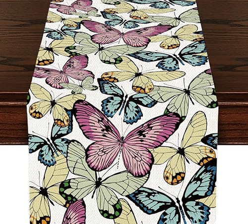 Camino de mesa de mariposa de acuarela, decoración de mesa de comedor de cocina, decoración de mariposa, regalos de mariposa, caminos de mesa para