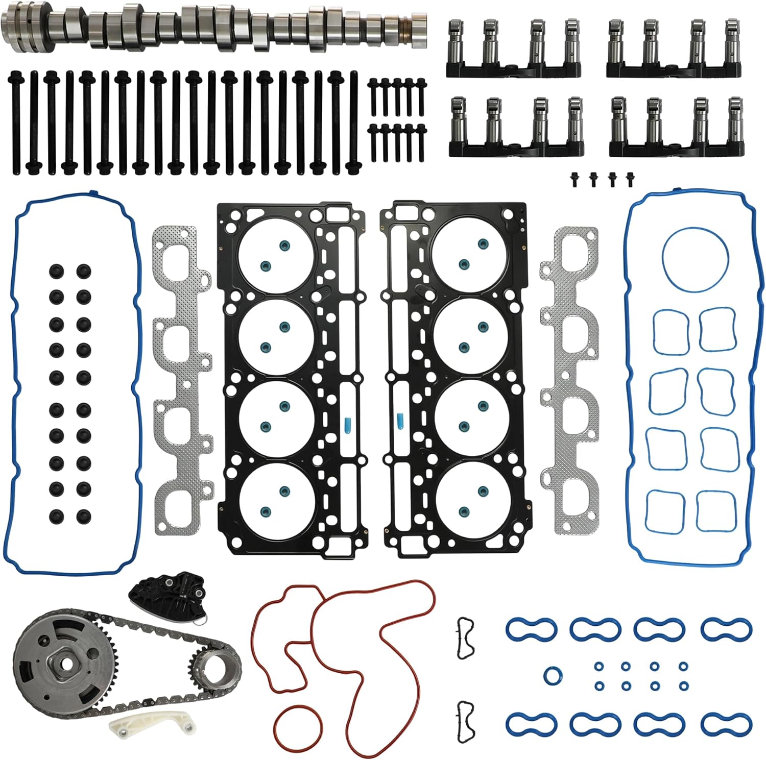 Cylinder Head Gasket Kit With Camshaft MDS Valve Lifters Timing Chain Kit VVT Sprocket Fit For Chrysler 300 Dodge Challenger Dodge Charger Dodge Durango Jeep Grand Cherokee 6.4L V8 2011-2018 HS26568PT