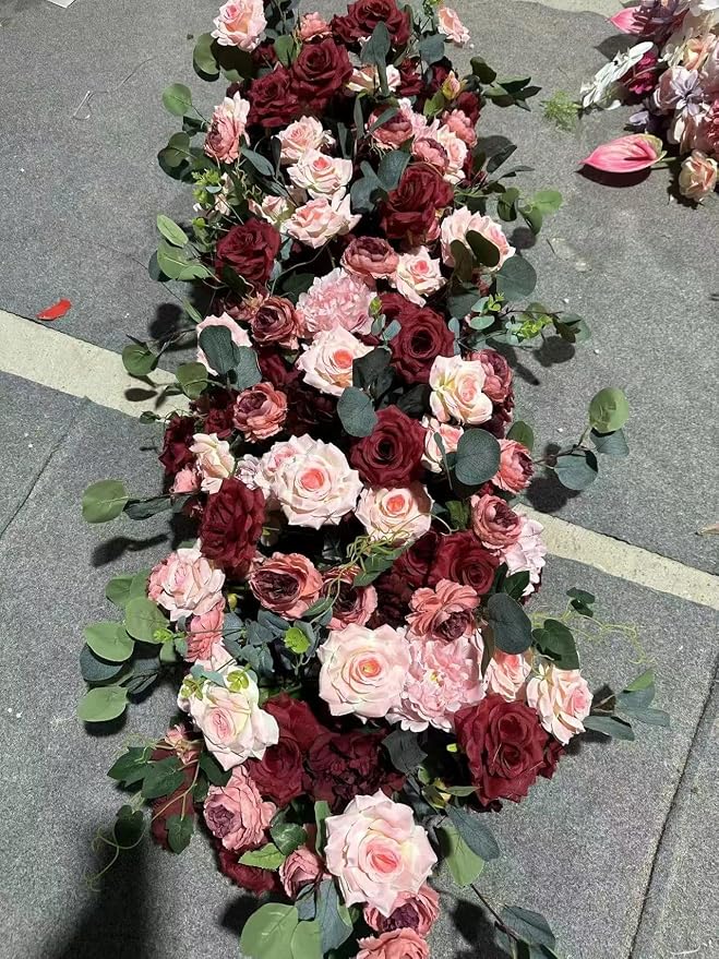 Amazon.com: Luxury Artificial Rose Flower Rows with Green Leaf Design ...
