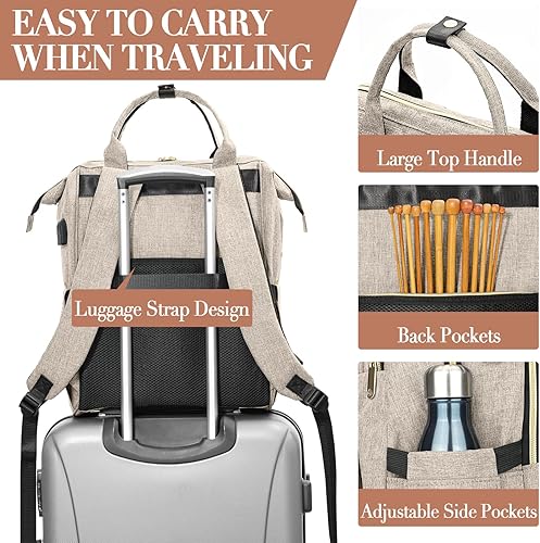 Miniatura 12 de Mochila para tejer, organizador de hilo con puerto de carga USB, mochila acolchada para mujer, regalo del día de la madre, bolsa de ganchillo grande