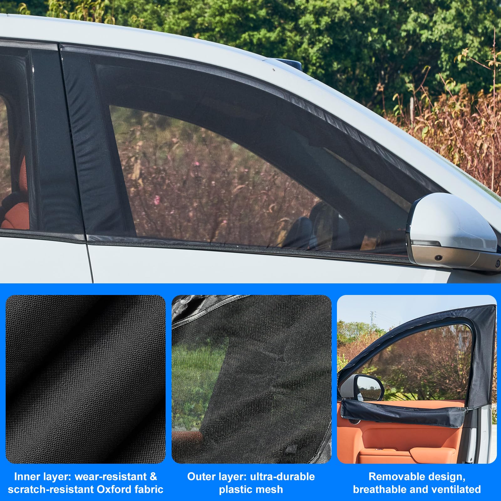 2 en 1 Parasol de Coche Mosquitera para Renault Captur 2019-2026, Ventanas Laterales Delantera y Trasera Parasol Coche Bebe Antimosquitos protección UV para bebés niños Adultos Mascotas