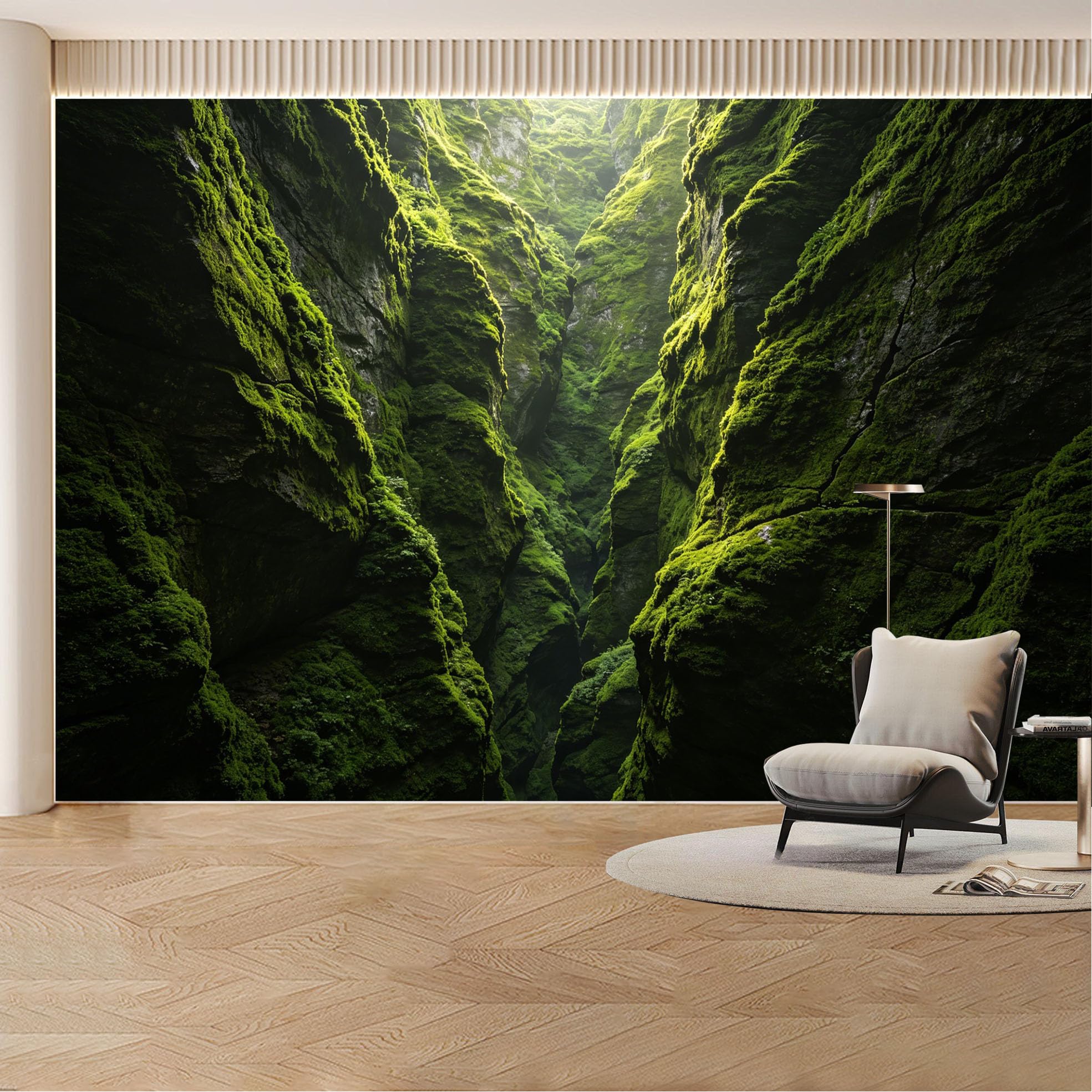 Custom Wall Mural Wallpaper Mossy Canyon， Nature Landscape 3D Effect Wall Decor for Living Room， Bedroom， Office