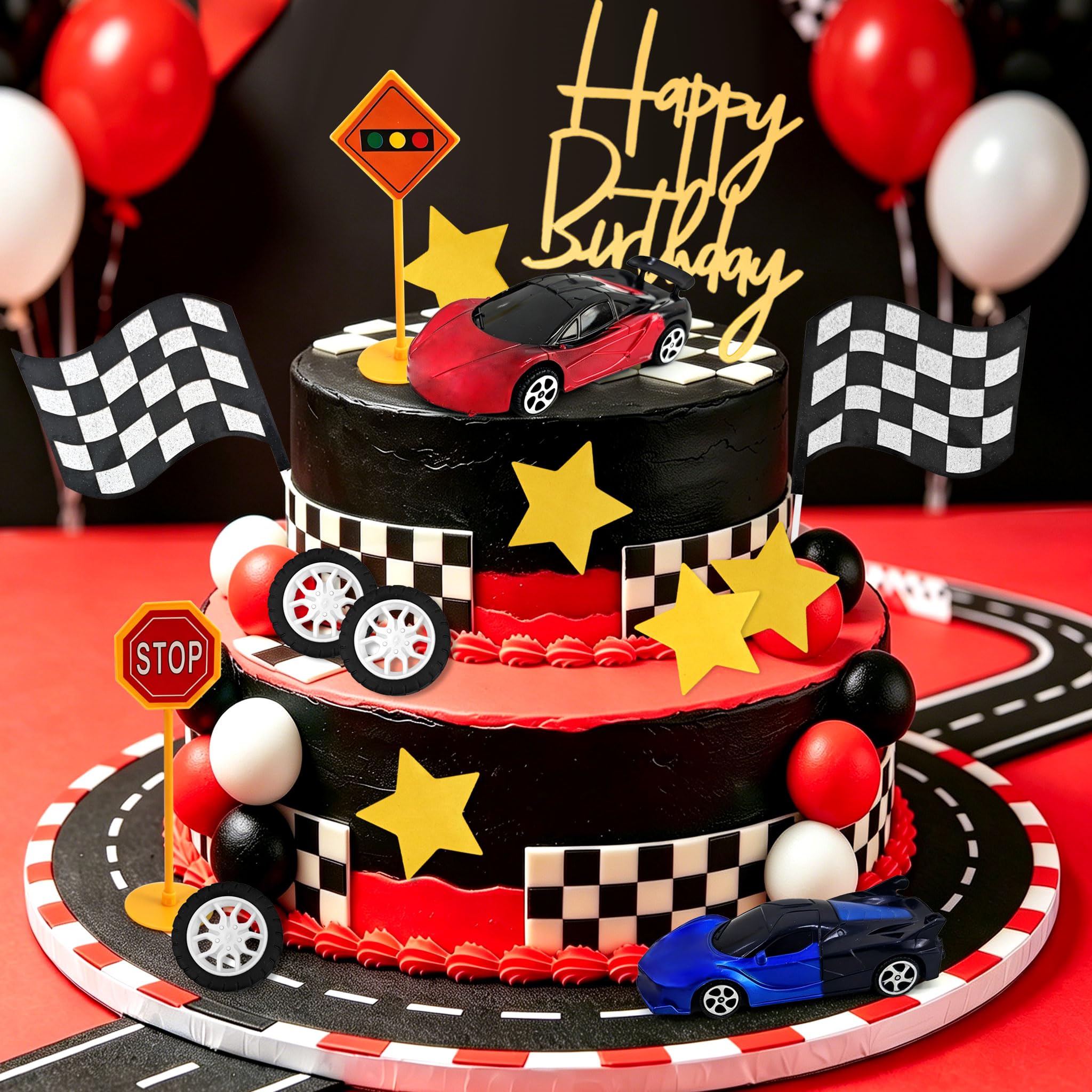 Race Car Cake Decorations Checkered Flag Growing Up Two Fast Birthday Decor Fast One Three Four Speed Birthday Decorations - Image 5