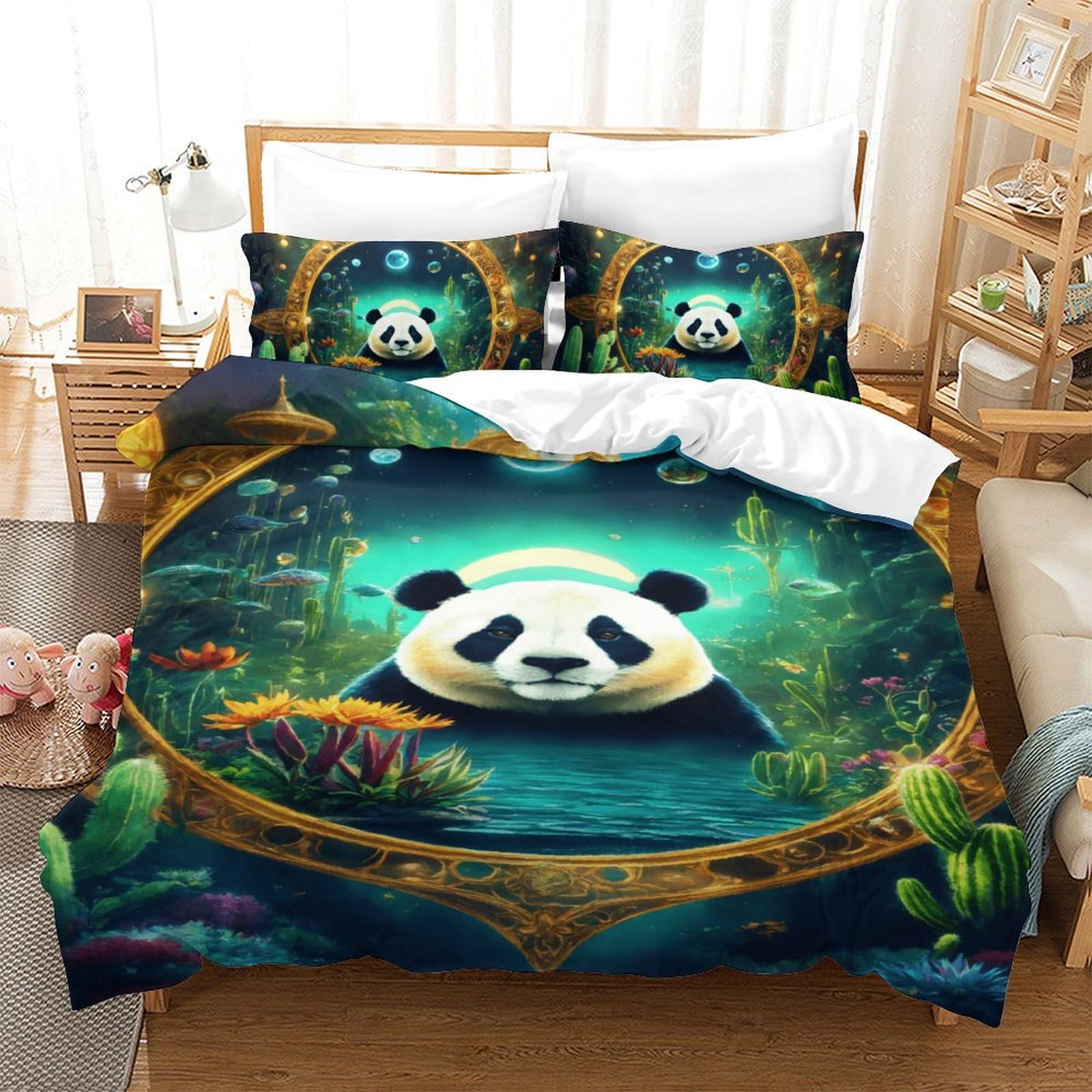 Housse de couette Panda géant parure de lit 140x200 microfibre