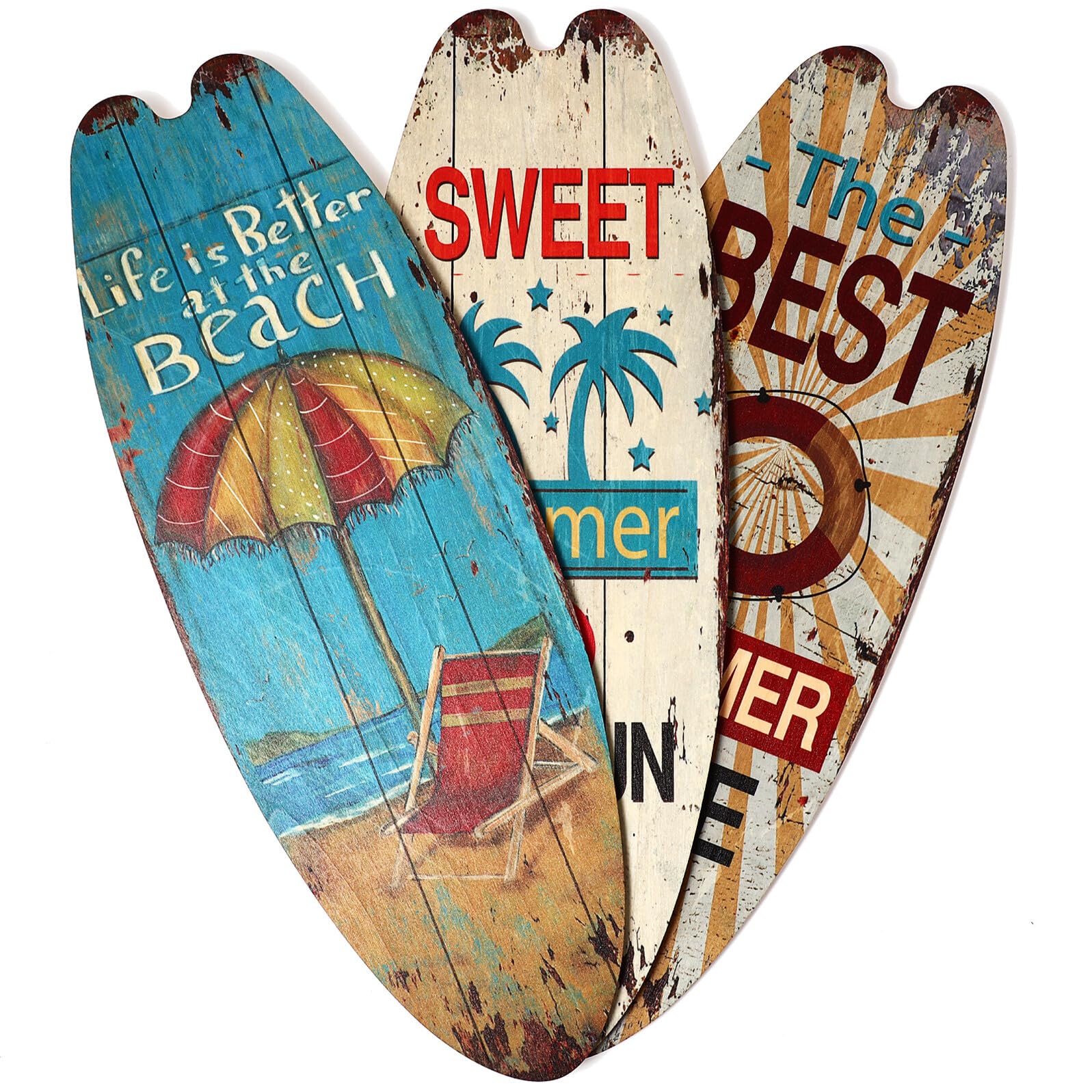 Healeved Decoración Verano 3 Piezas de Cartel Colgante de Tabla de Surf de Madera para Barra y Hogar, Diseño Creativo y Textura Especial Vintage