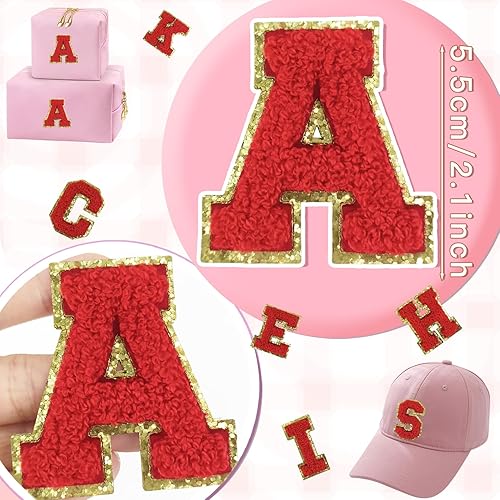 Miniatura 8 de 6 parches de letras de felpilla autoadhesivas para bolsas, parches de letras universitarias de 2 pulgadas para ropa y sombreros, calcomanías de