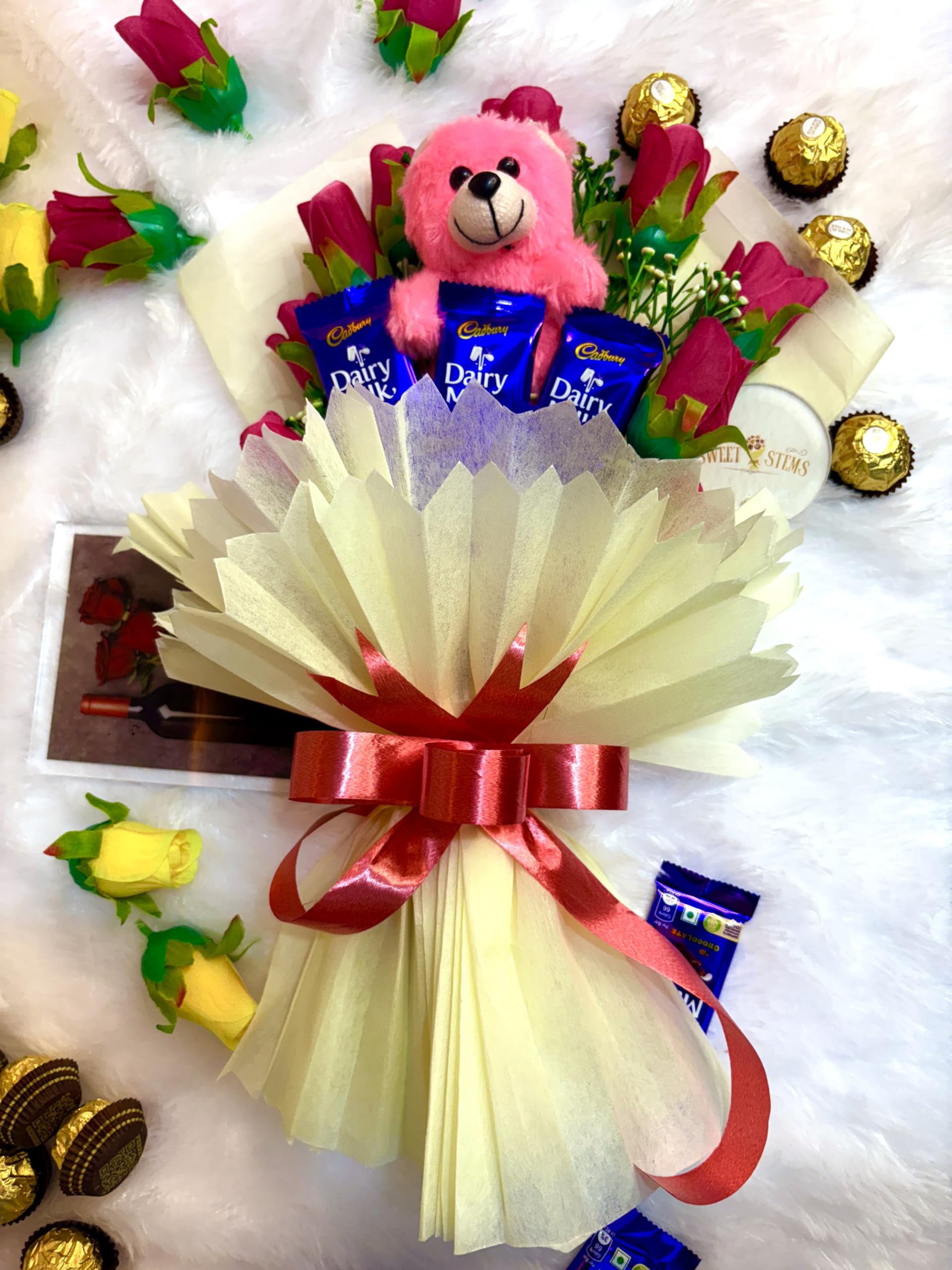 SWEET STEMS Dairy Milk with Cute Teddy Chocolate Bouquet (Birthday  